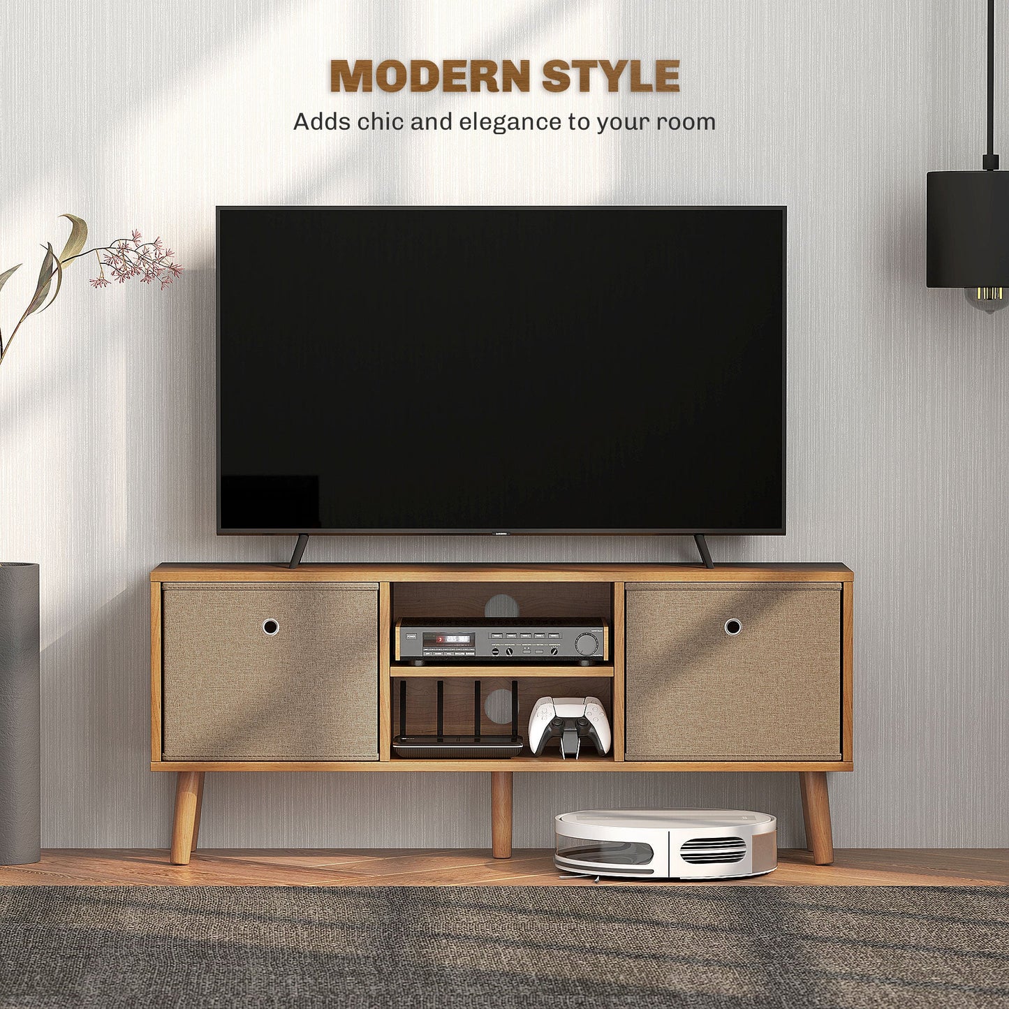 HOMCOM TV Cabinet Stand Unit for TVs up to 50" Flat Screen with Foldable Drawers and Shelves, Entertainment Centre for Living Room, Bedroom Brown