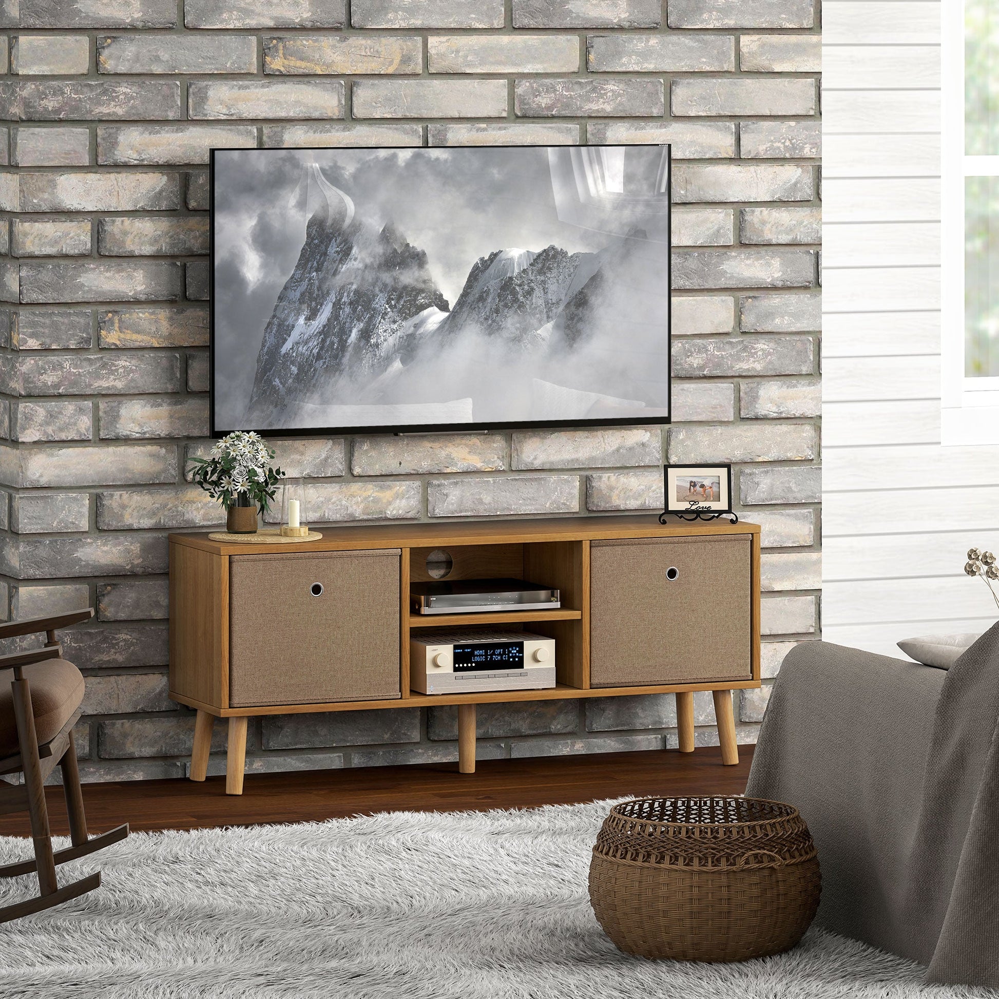HOMCOM TV Cabinet Stand Unit for TVs up to 50" Flat Screen with Foldable Drawers and Shelves, Entertainment Centre for Living Room, Bedroom Brown