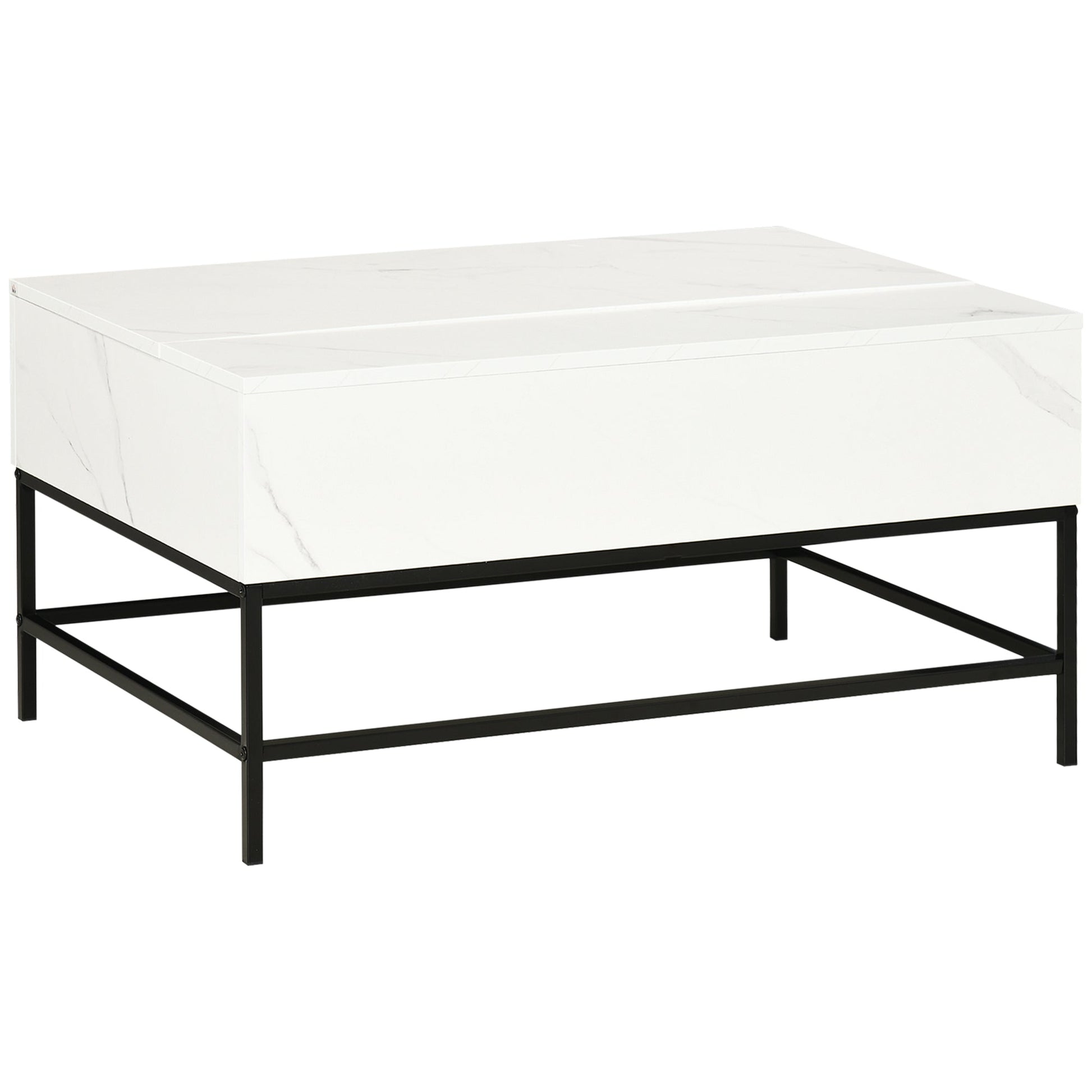 HOMCOM Lift Top Coffee Table, Lifting Coffee Table with Hidden Storage Compartment and Metal Legs, for Living Room, Faux Marble White