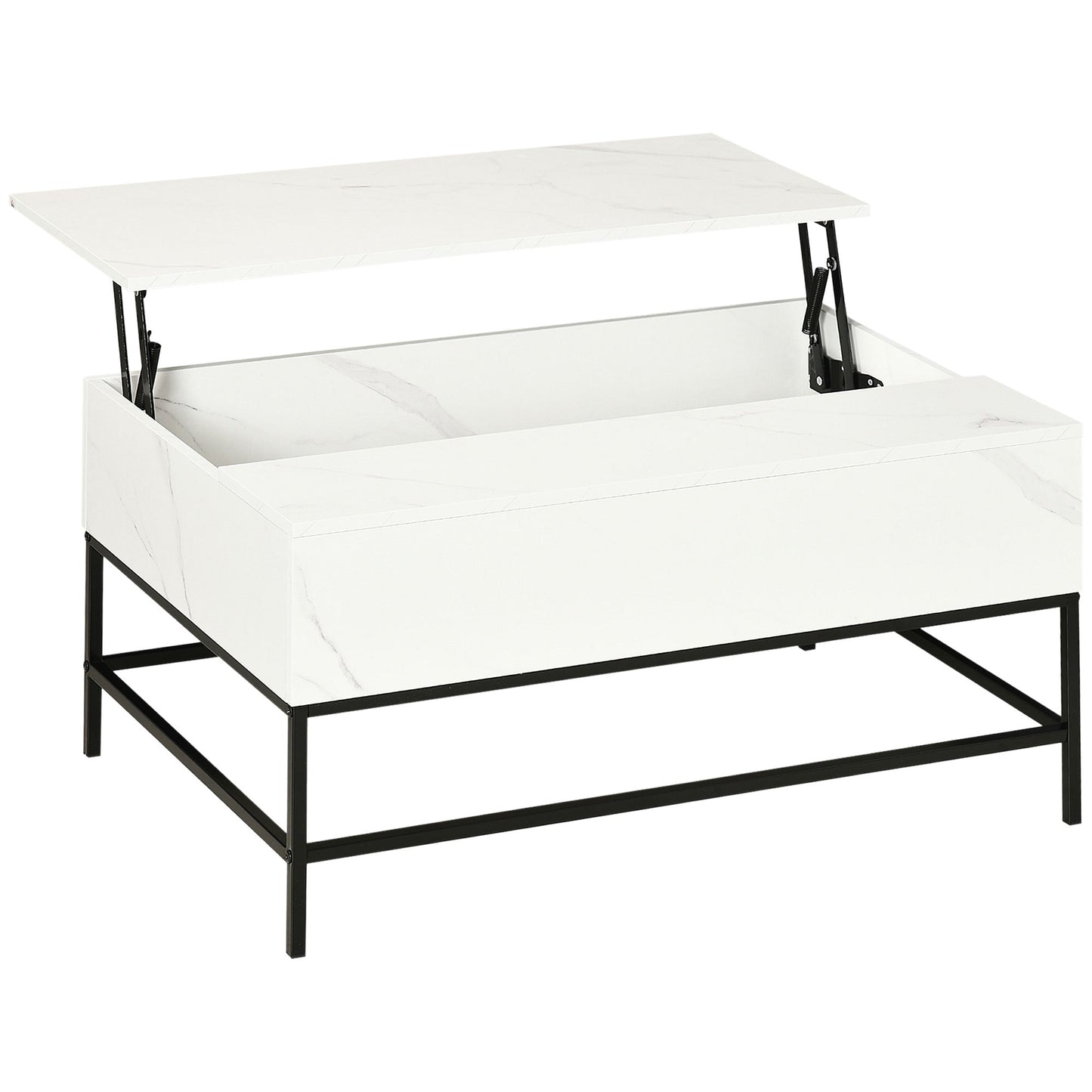 HOMCOM Lift Top Coffee Table, Lifting Coffee Table with Hidden Storage Compartment and Metal Legs, for Living Room, Faux Marble White