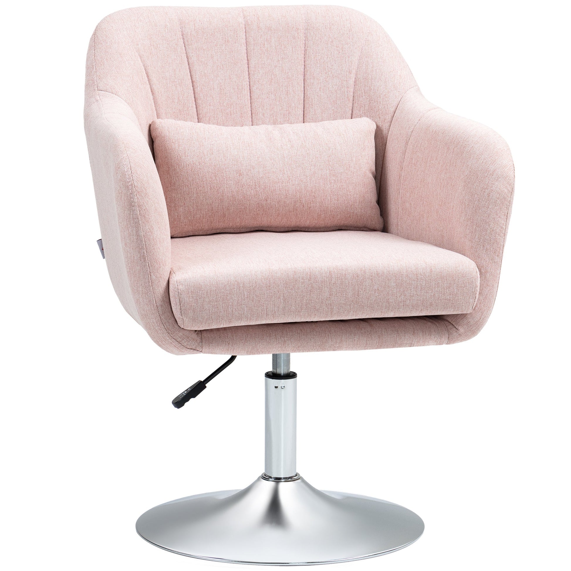 HOMCOM Swivel Linen Fabric Accent Chair for Living Room Contemporary Vanity Armchair with Adjustable Height Thick Cushion Lumbar Support Armrest for Bedroom Office Pink
