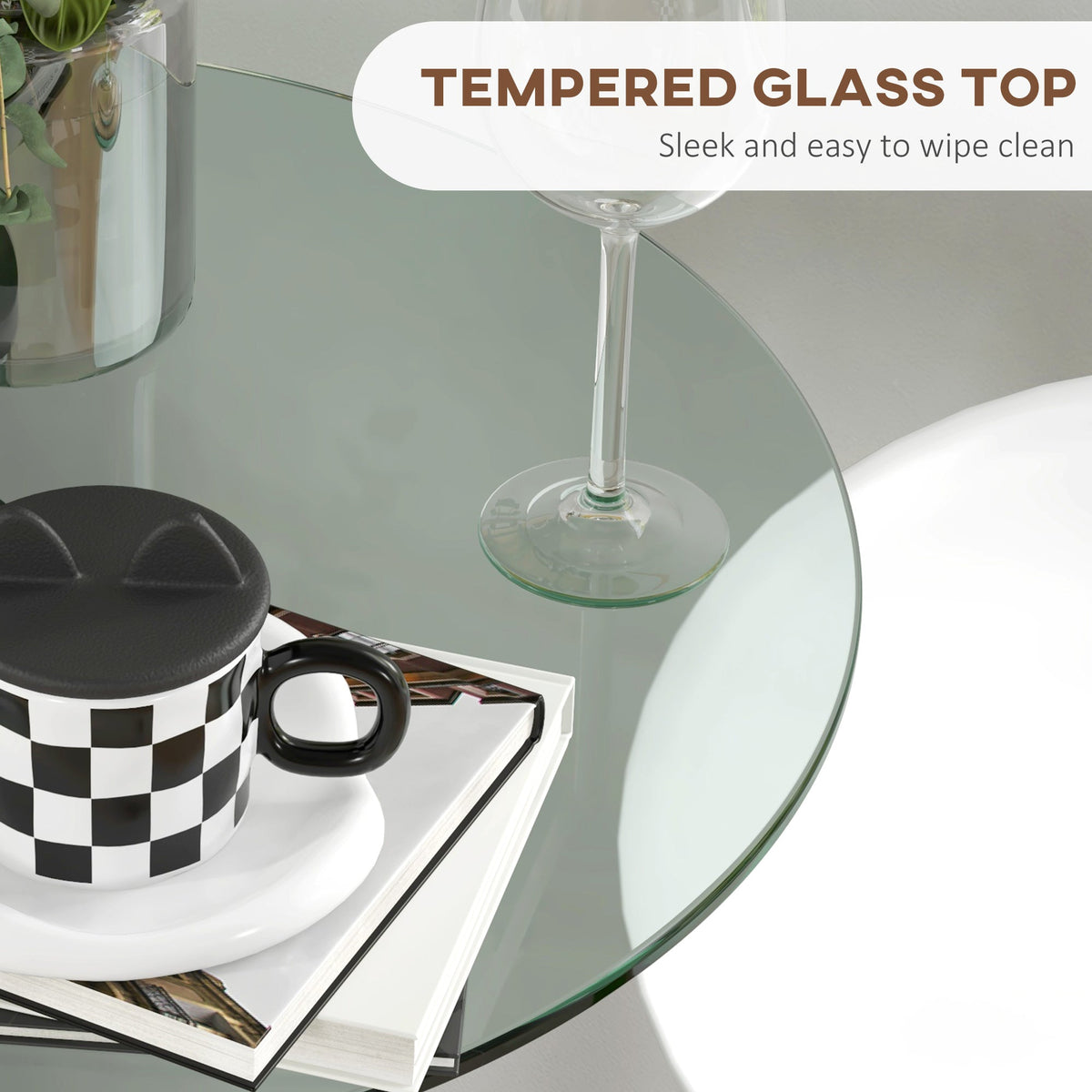 HOMCOM Round Bar Table, Modern Bistro Table with Tempered Glass Top and Steel Frame, High Pub Table for 2, Easy Assembly for Breakfast Bar, Dining Room, Clear