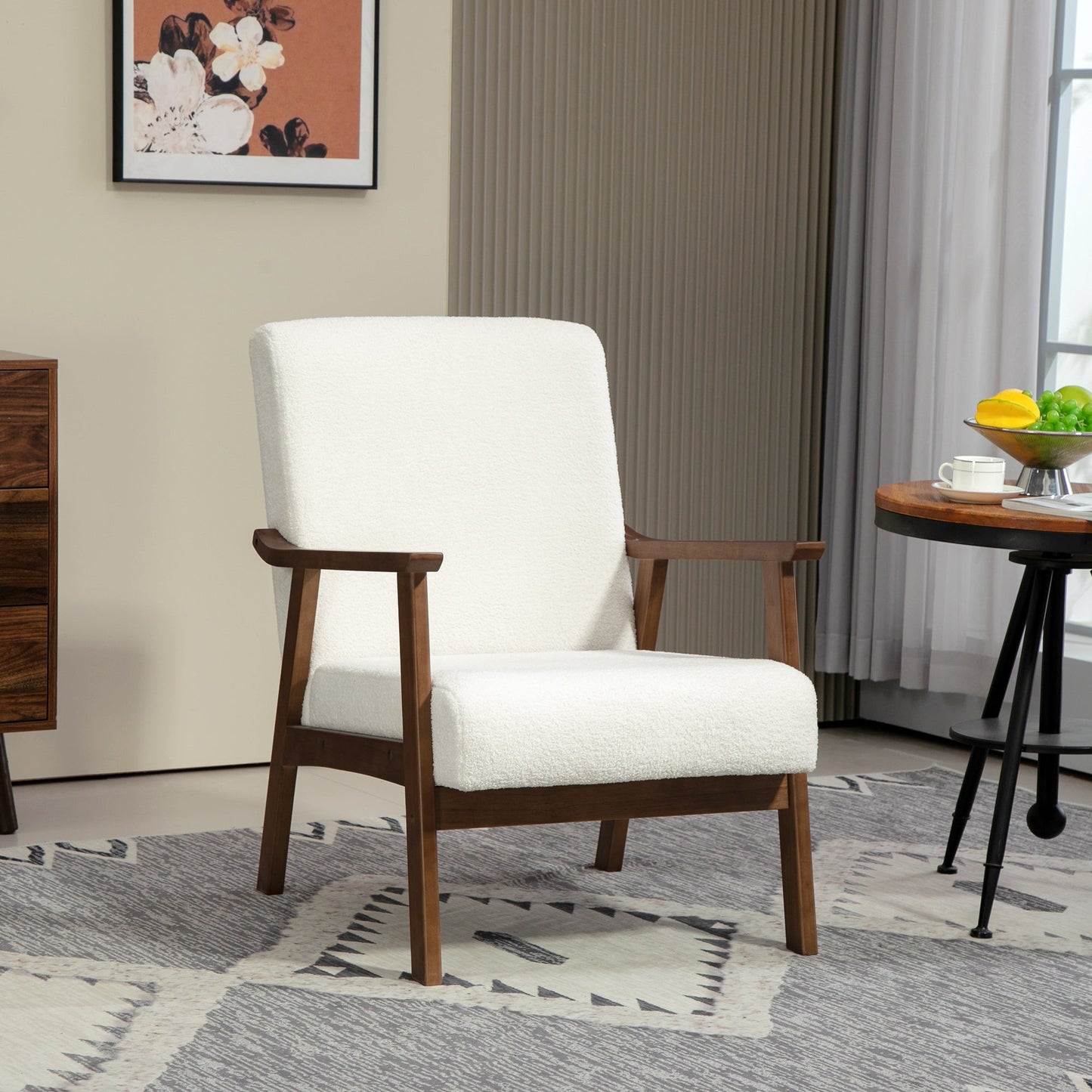 HOMCOM Armchair with Wide Seat, Boucle Accent Chair, Thick Padded Occasional Chair with Solid Wood Frame for Living Room Bedroom Home Office Reception Balcony, White
