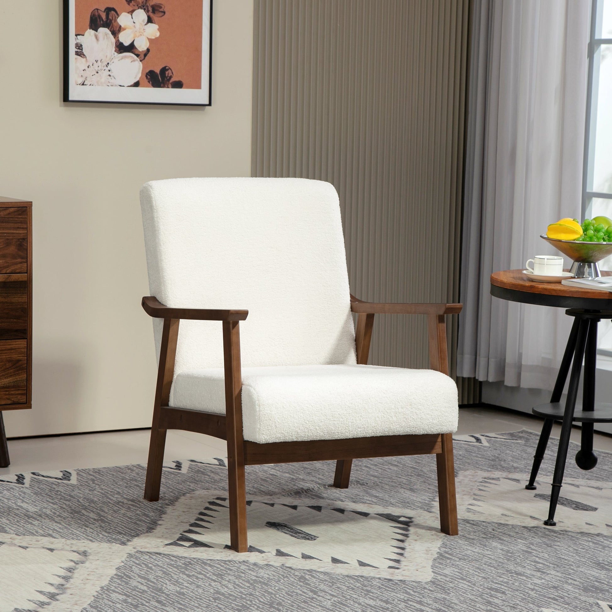 HOMCOM Armchair with Wide Seat, Boucle Accent Chair, Thick Padded Occasional Chair with Solid Wood Frame for Living Room Bedroom Home Office Reception Balcony, White