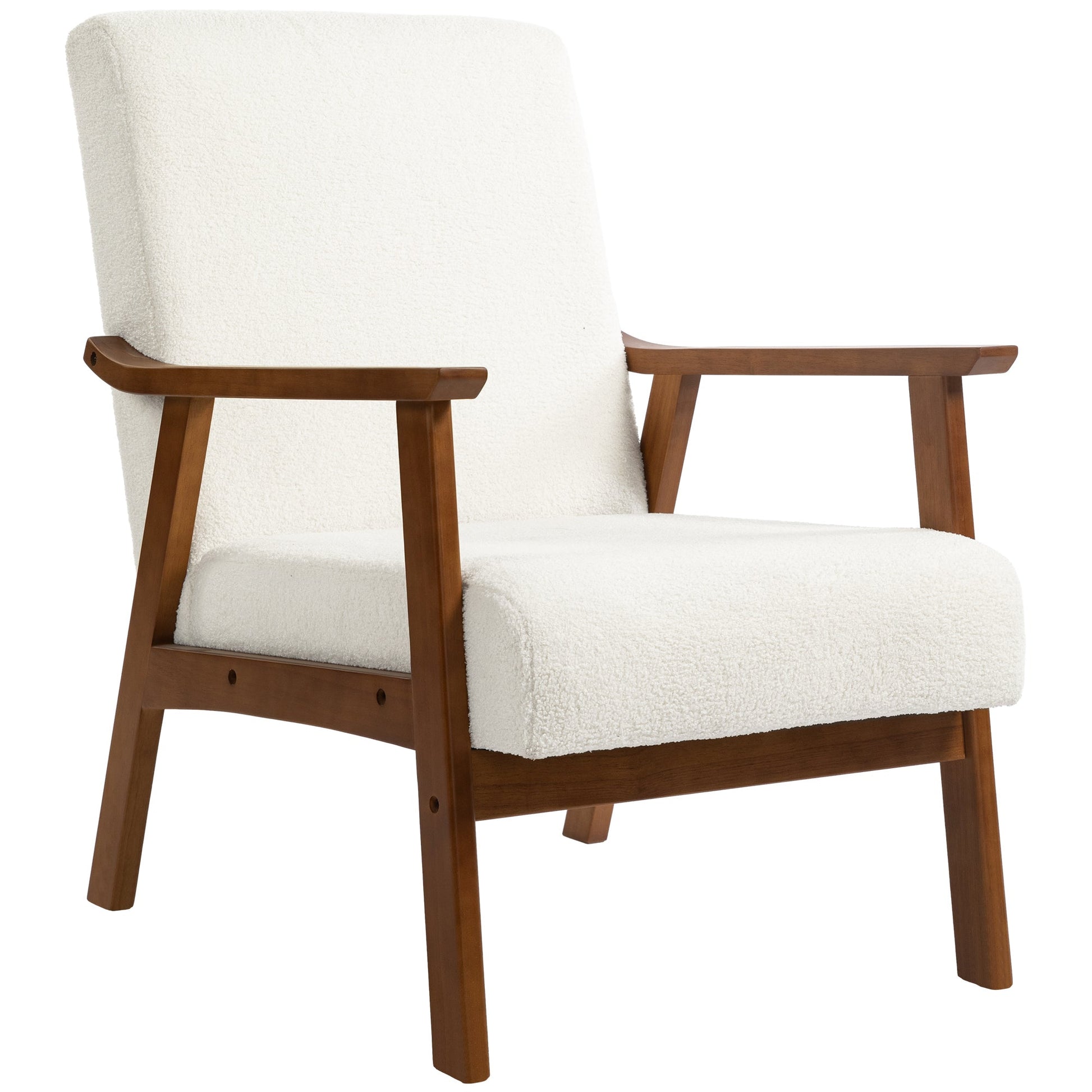 HOMCOM Armchair with Wide Seat, Boucle Accent Chair, Thick Padded Occasional Chair with Solid Wood Frame for Living Room Bedroom Home Office Reception Balcony, White