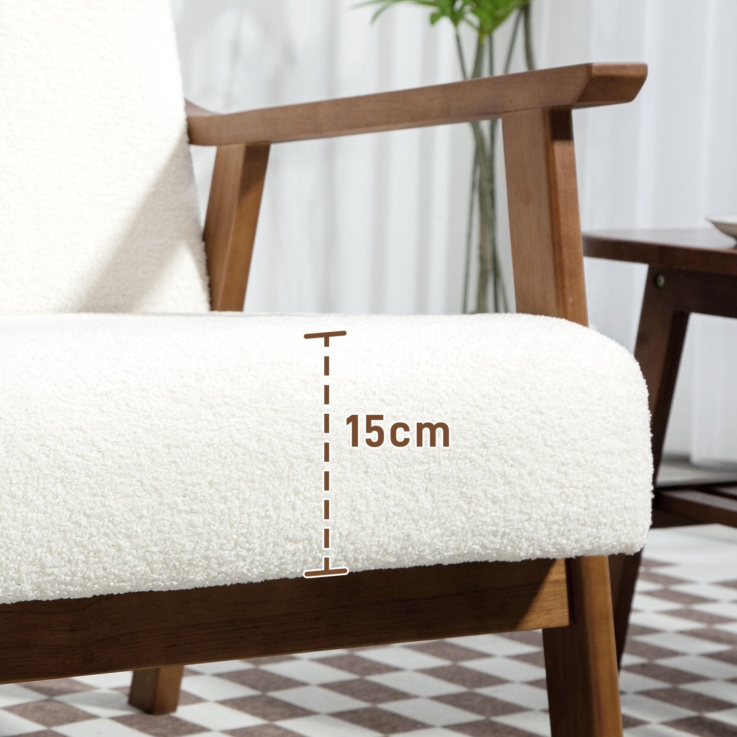 HOMCOM Armchair with Wide Seat, Boucle Accent Chair, Thick Padded Occasional Chair with Solid Wood Frame for Living Room Bedroom Home Office Reception Balcony, White