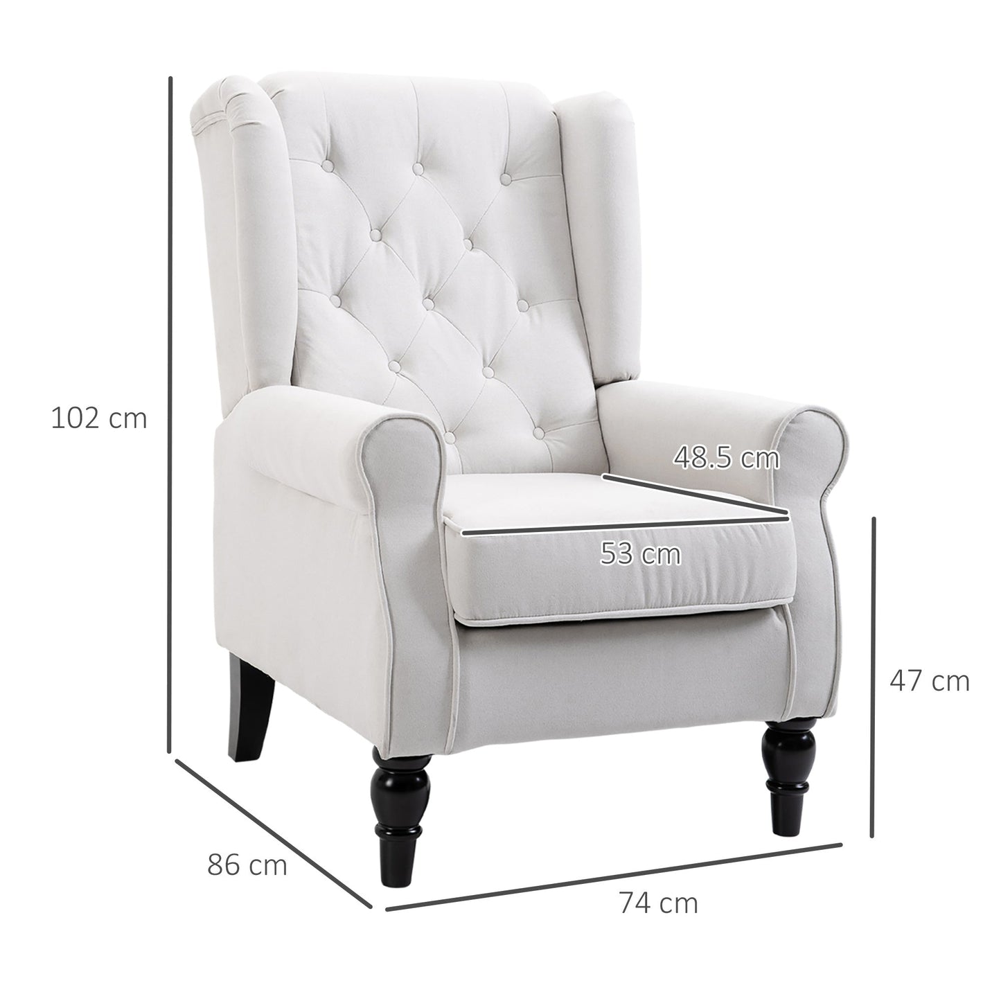 HOMCOM Retro Accent Chair, Wingback Armchair with Wood Frame Button Tufted Design for Living Room Bedroom, Cream White