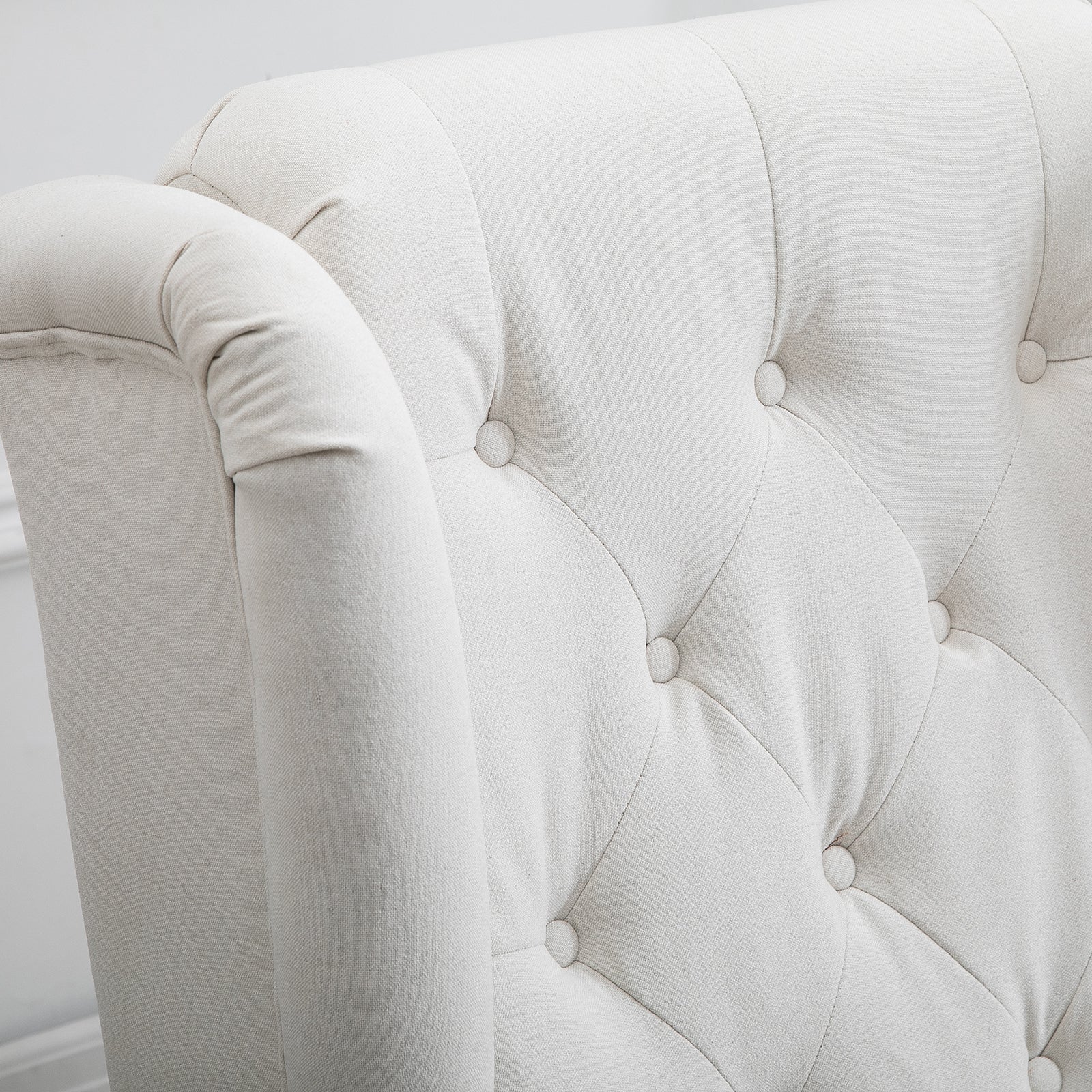 HOMCOM Retro Accent Chair, Wingback Armchair with Wood Frame Button Tufted Design for Living Room Bedroom, Cream White