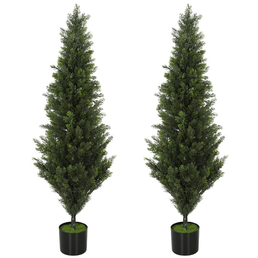 Set of 2 Decorative Artificial Plants Cypress in Weighted Pot, 120 cm Tall Fake Plant with 1092 Leaves for Home Indoor Outdoor Decor