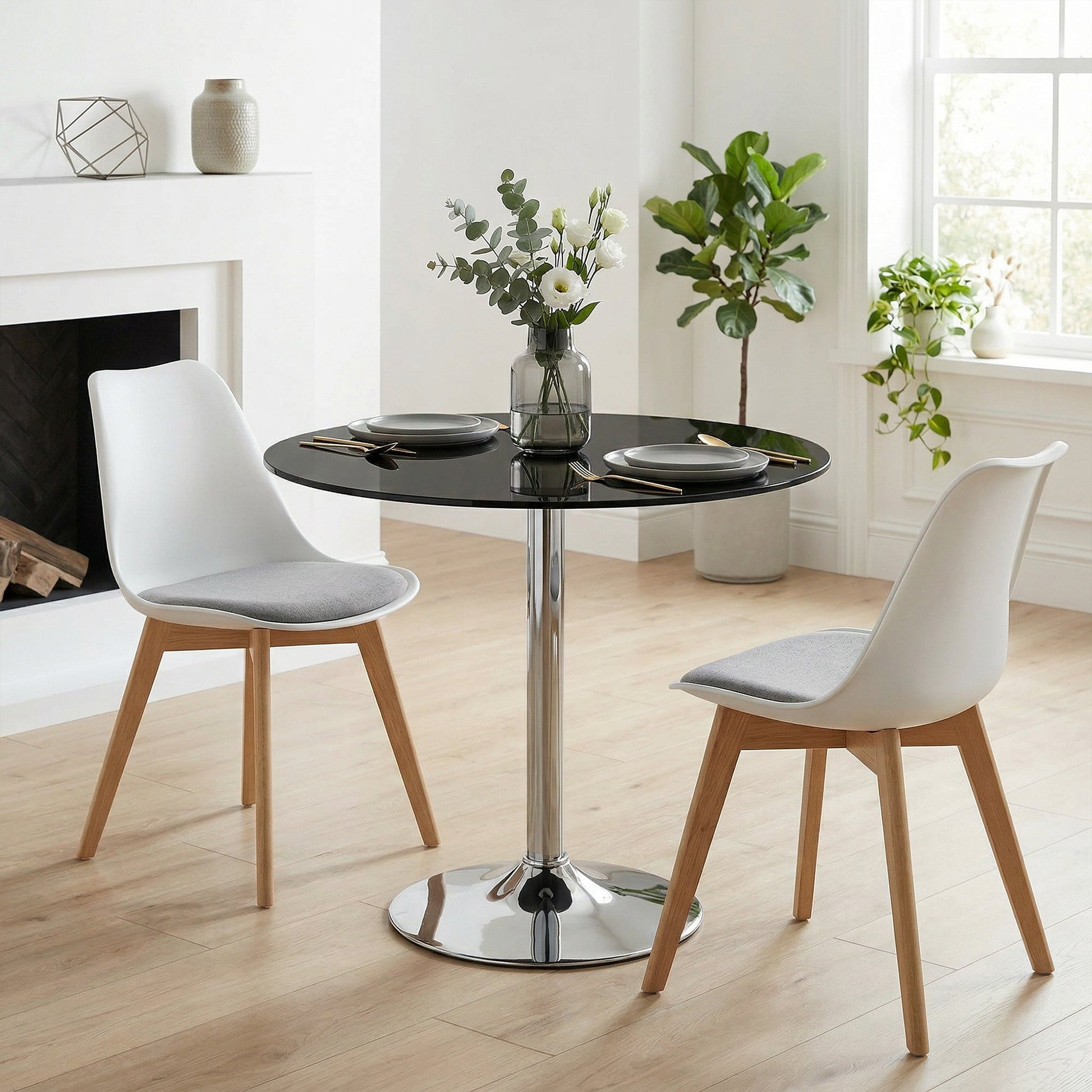 Round Bar Table, Modern Dining Table with Tempered Glass Top and Steel Frame for 4, Easy Assembly for Breakfast Bar, Dining Room, 70 x 70 x 75.5cm, Black