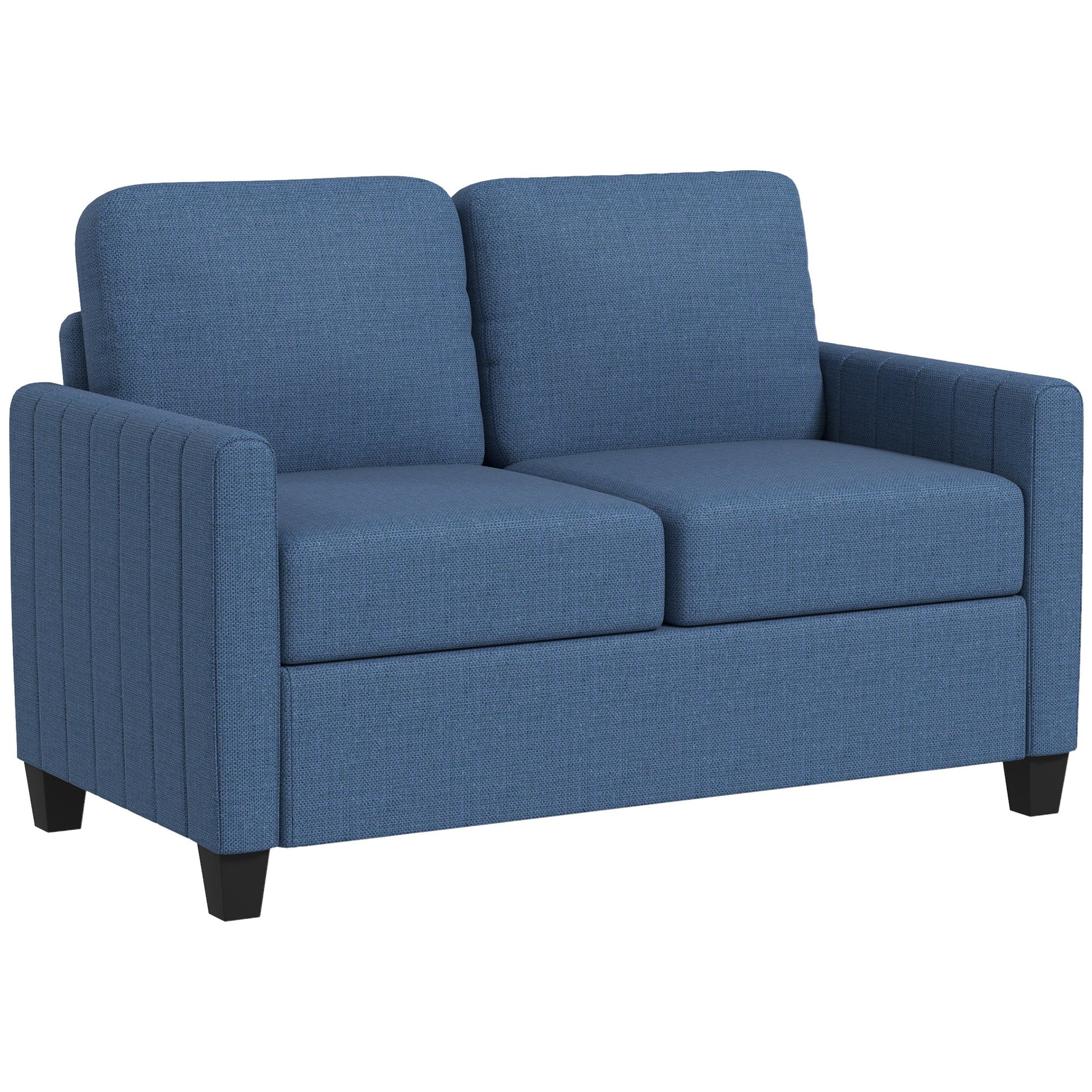 HOMCOM 2 Seater Sofa, Channel Tufted Modern Fabric Couch, Comfy Upholstered Small Sofa Loveseat with Spring Cushion, Back Pillow, for Living Room, Bedroom, Office, Blue