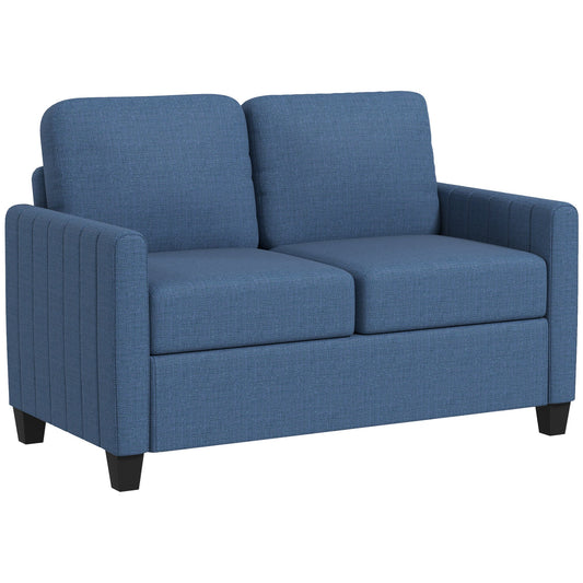HOMCOM 2 Seater Sofa, Channel Tufted Modern Fabric Couch, Comfy Upholstered Small Sofa Loveseat with Spring Cushion, Back Pillow, for Living Room, Bedroom, Office, Blue