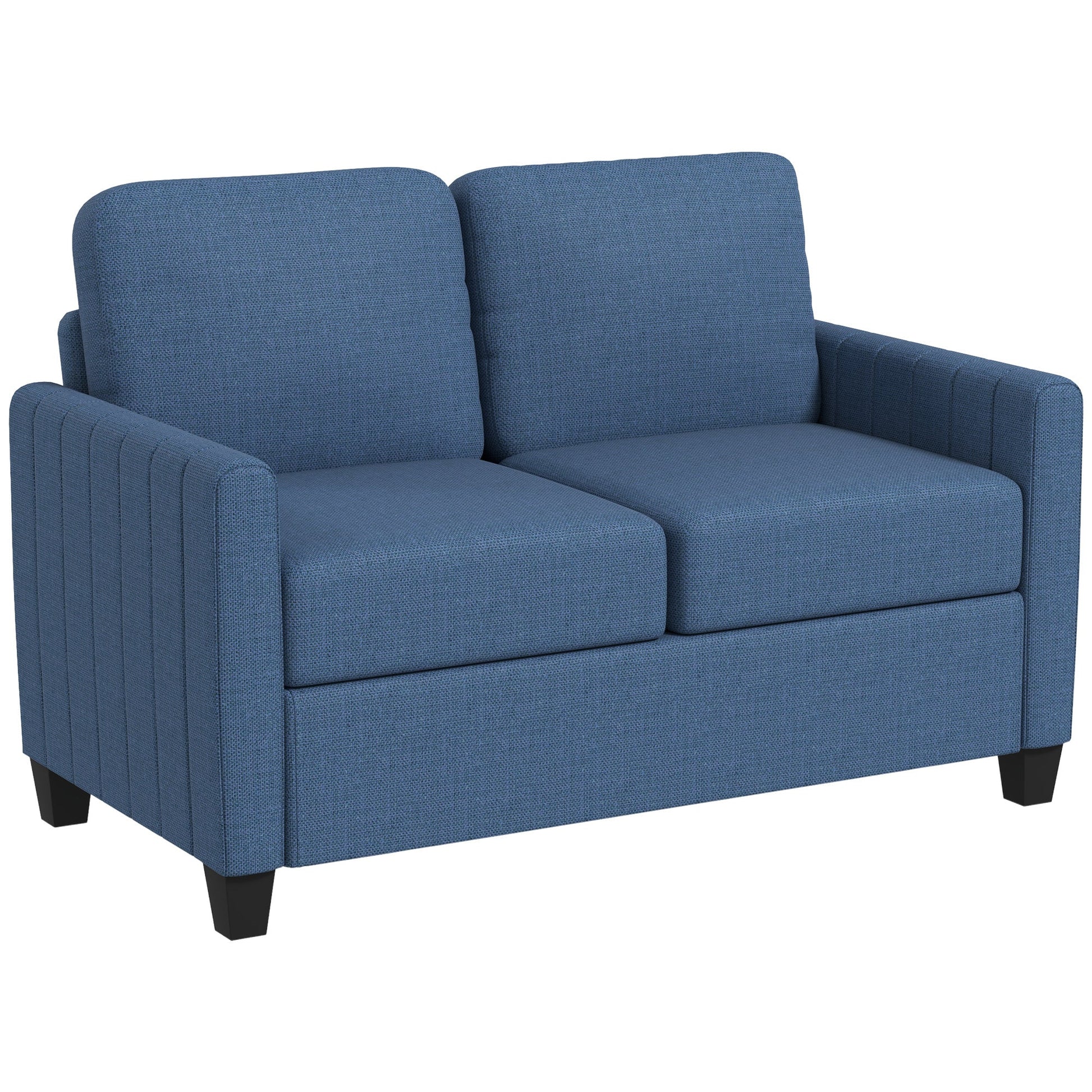 HOMCOM 2 Seater Sofa, Channel Tufted Modern Fabric Couch, Comfy Upholstered Small Sofa Loveseat with Spring Cushion, Back Pillow, for Living Room, Bedroom, Office, Blue
