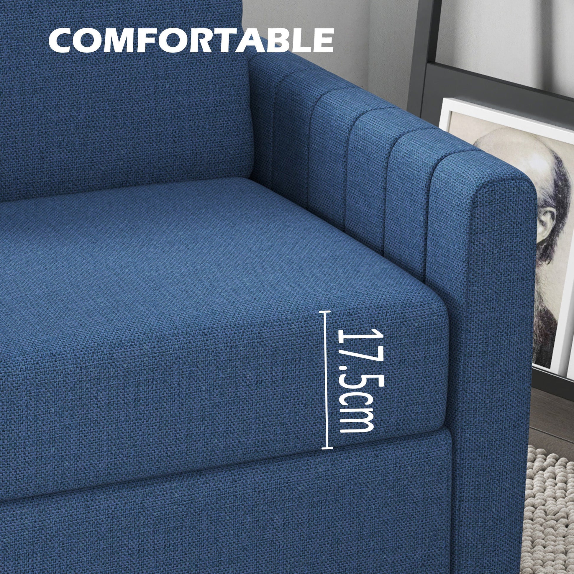 HOMCOM 2 Seater Sofa, Channel Tufted Modern Fabric Couch, Comfy Upholstered Small Sofa Loveseat with Spring Cushion, Back Pillow, for Living Room, Bedroom, Office, Blue