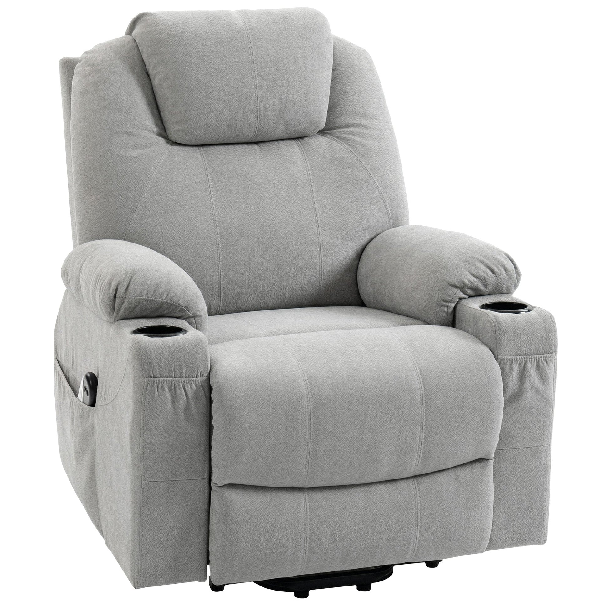 Power Lift Recliner Chair with Vibration Massage and Heat, Electric Lift Chair with Pocket Spring & Wide Backrest, Fabric Riser and Reclining Armchair with Remote, Side Pockets, Light Grey