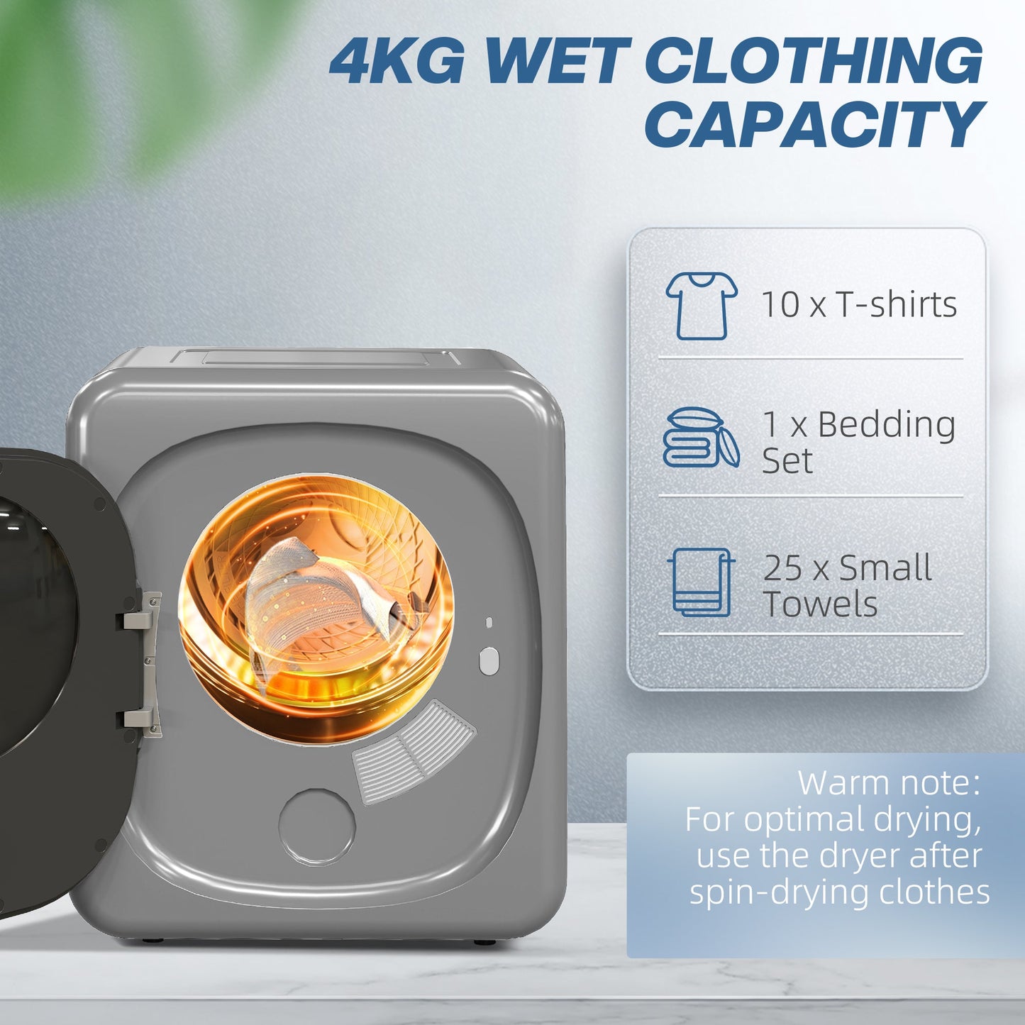 Vented Tumble Dryer, 4kg Wet Laundry/2.5kg Dry Capacity, 800W Compact Tumble Dryer with Smart Mode, Stainless Steel Drum, Freestanding Stackable Clothes Drying Machine, Silver Tone