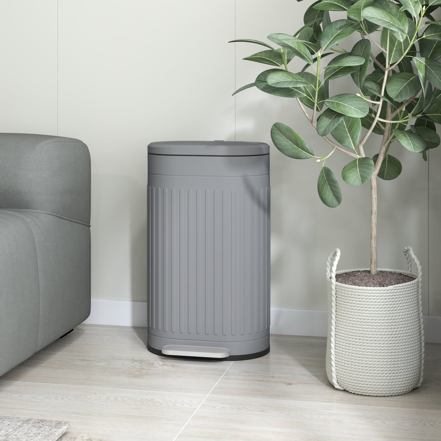 HOMCOM 30 Litre Pedal Bin, Fingerprint Proof Kitchen Bin with Soft-close Lid, Metal Rubbish Bin with Foot Pedal and Removable Inner Bucket, Grey