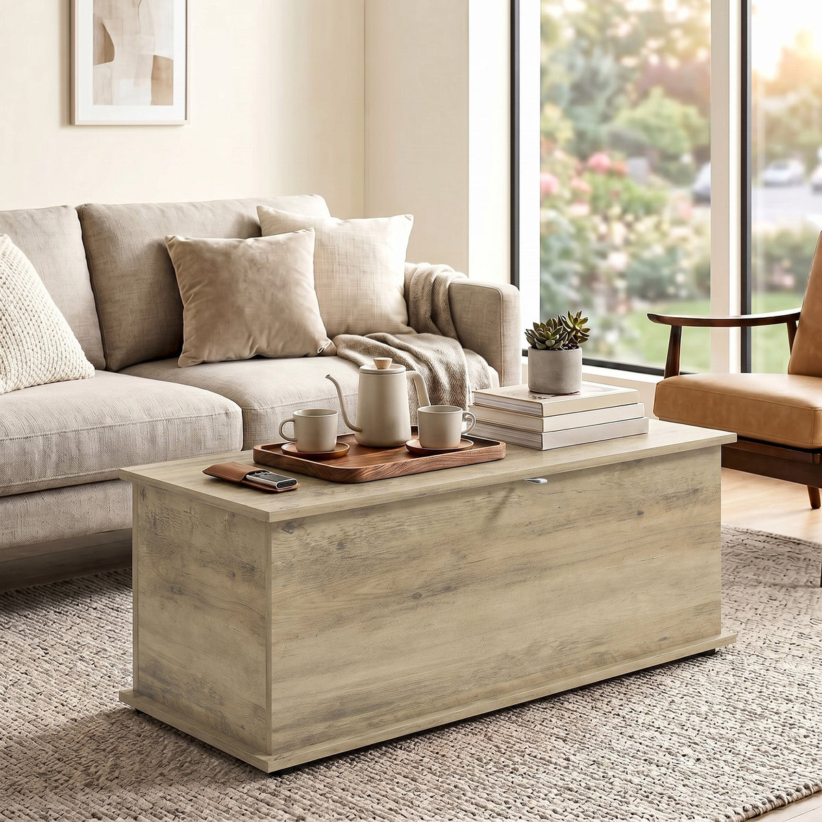 Storage Chest, Large 114L Blanket Box, Shoe Bench with Safety Hinged Lid, Storage Trunk, Bed End Bench for Bedroom, Hallway, Living room, Playroom, 100 x 40 x 40cm, Grey Wood Effect