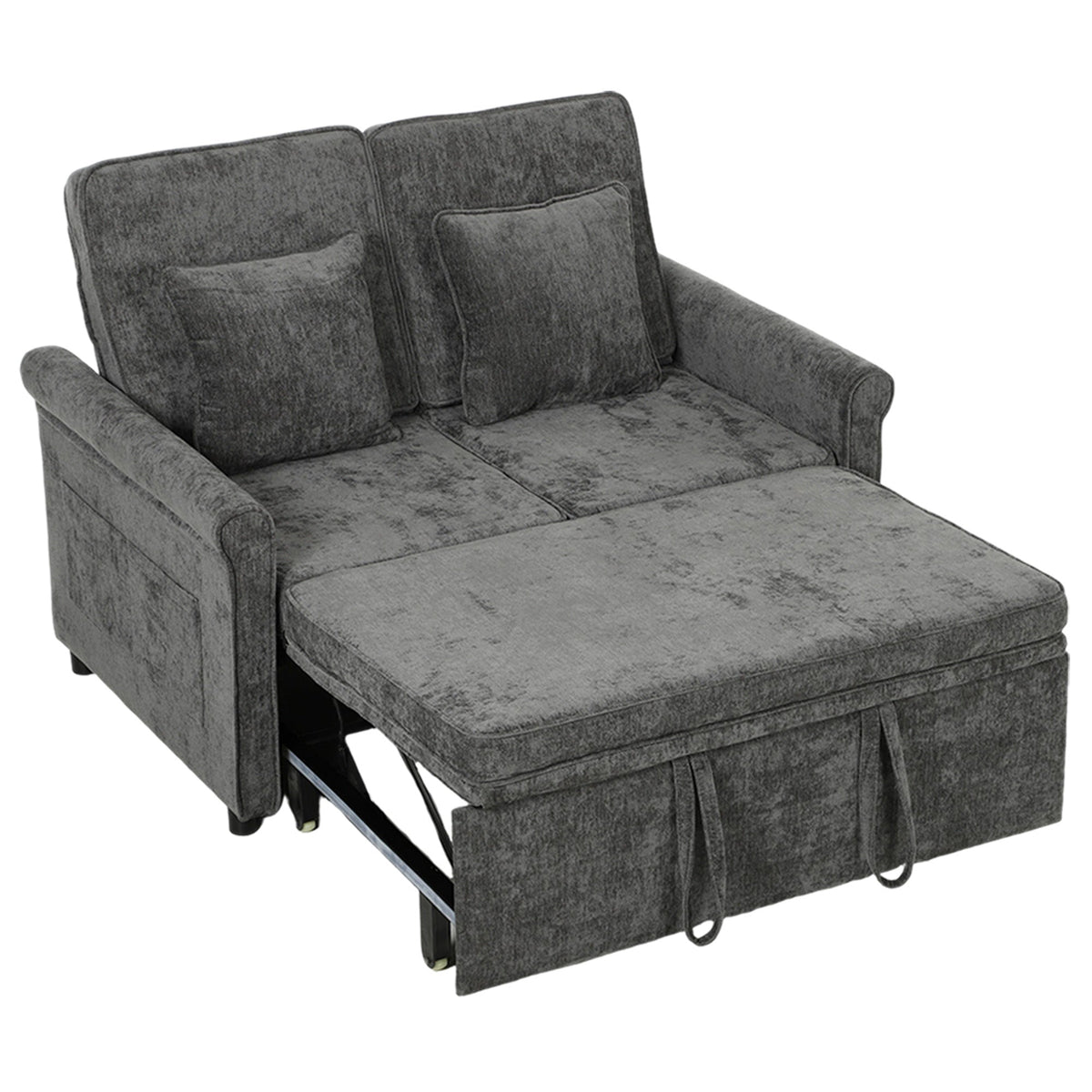 2 Seater Sofa Bed, 3-in-1 Convertible Pull Out Double Sleeper Sofa 190 x 130 cm, 5-Position Adjustable Backrest, Chenille Loveseat Bed Settee for Living Room, Bedroom, Guest Room, Grey
