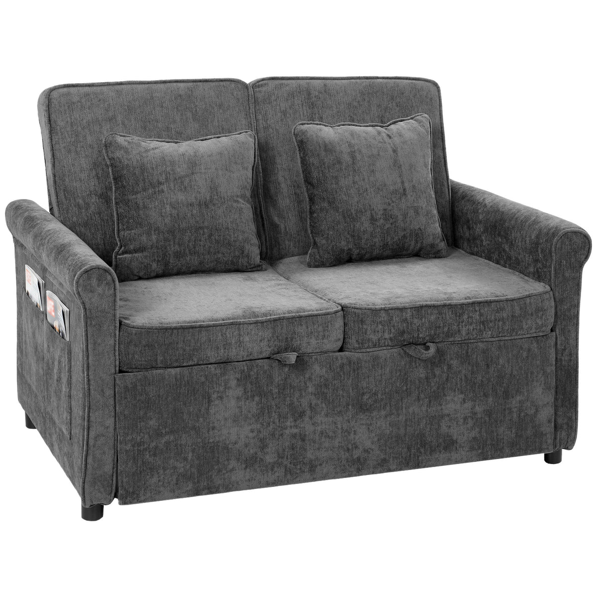 2 Seater Sofa Bed, 3-in-1 Convertible Pull Out Double Sleeper Sofa 190 x 130 cm, 5-Position Adjustable Backrest, Chenille Loveseat Bed Settee for Living Room, Bedroom, Guest Room, Grey