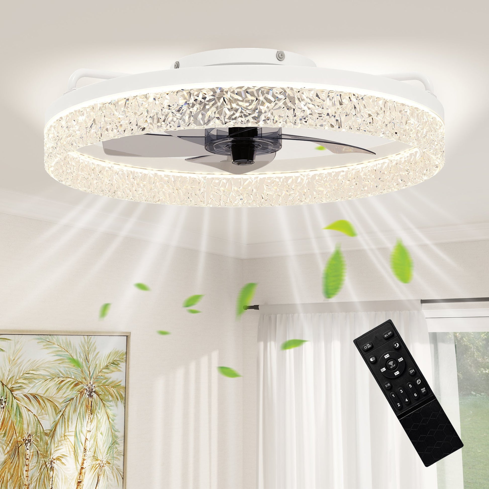 Ceiling Fans with Lights and Remote & App Control, 50 cm Modern LED Ceiling Fan Light with 3 Colour Temperatures, 6 Speed, Timer, Dimmable, Quiet Reversible DC Motor, for Bedroom, Study, White