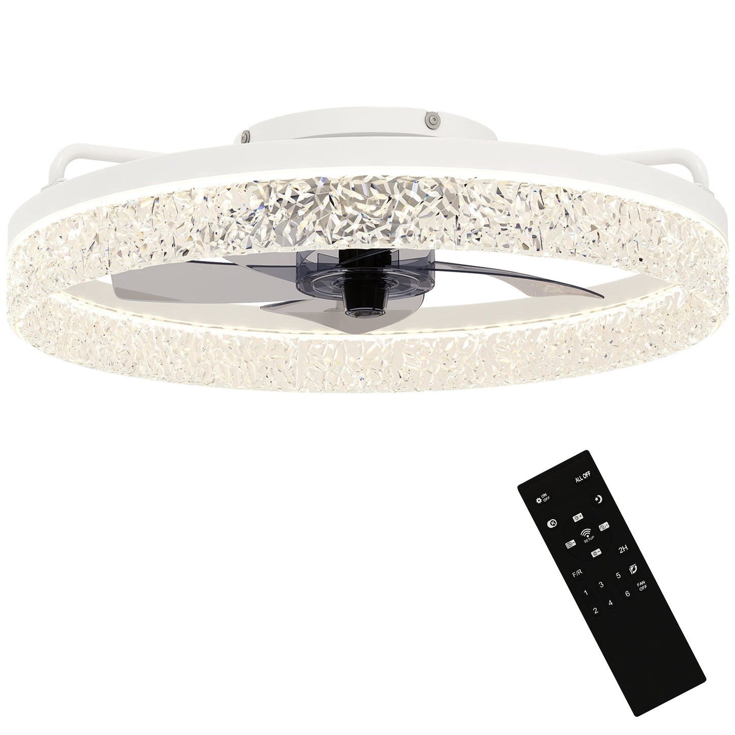 Ceiling Fans with Lights and Remote & App Control, 50 cm Modern LED Ceiling Fan Light with 3 Colour Temperatures, 6 Speed, Timer, Dimmable, Quiet Reversible DC Motor, for Bedroom, Study, White