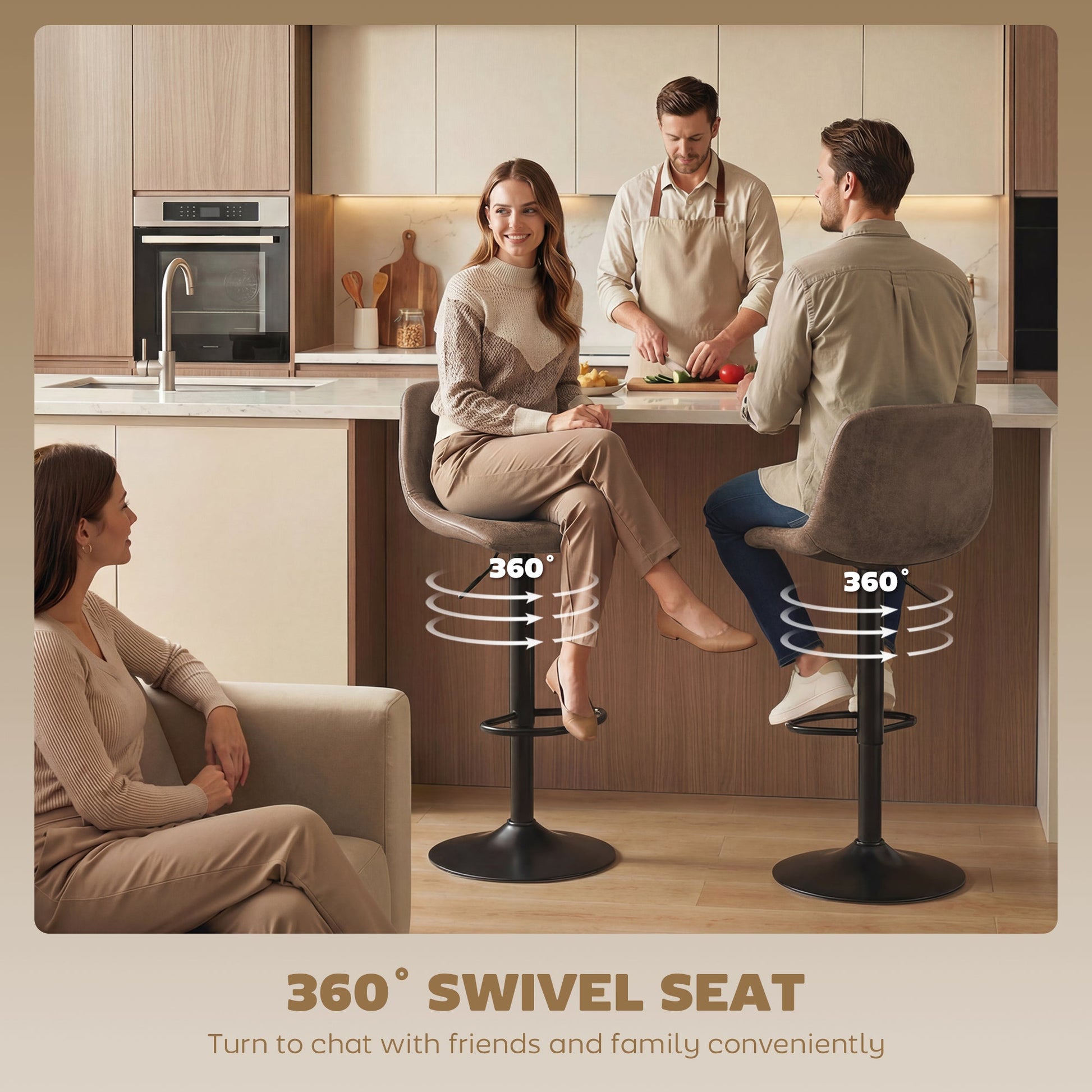 Bar Stools Set of 2, Modern Swivel Barstools, Height Adjustable Breakfast Bar Chairs with Footrest for Kitchen Island and Dining Room, Brown