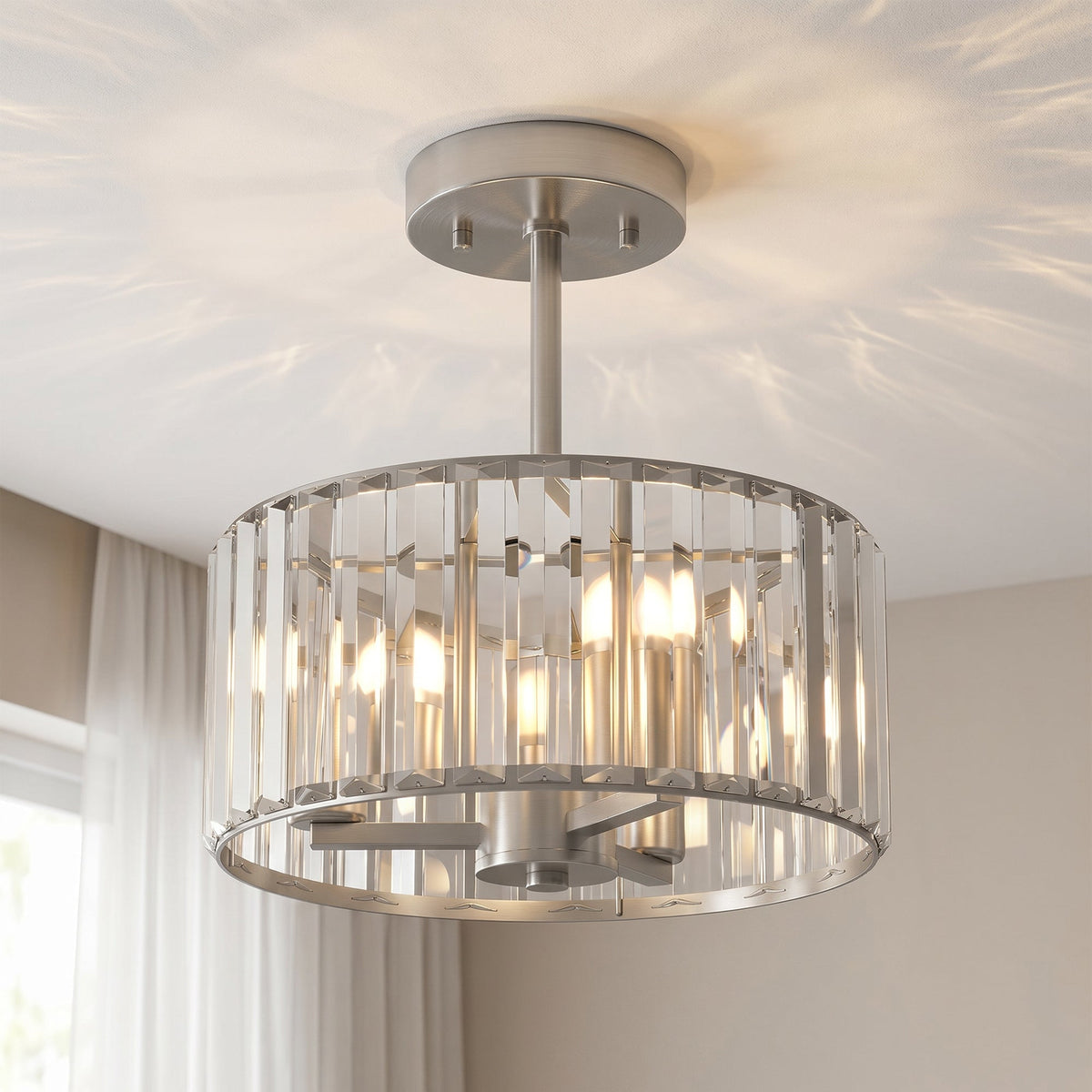 Crystal Ceiling Light Fixture, Semi Flush Mount Modern Crystal Chandelier Ceiling Light for Living Room, Bedroom, Hallway, Dining Room, E14 Base 3-Lights, Bulbs Not Included, Silver Tone