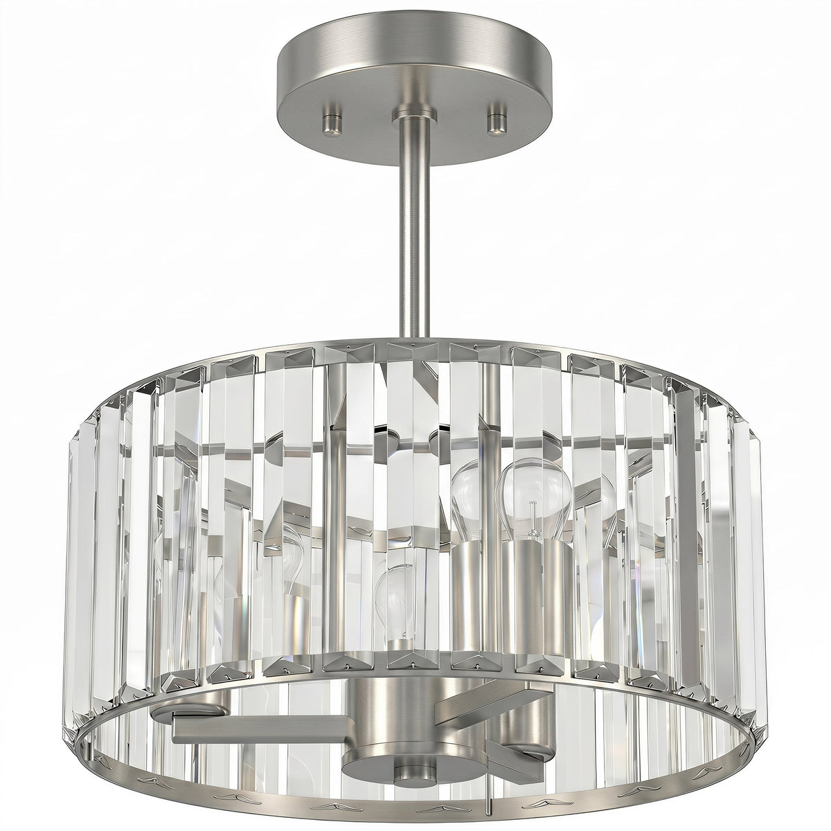 Crystal Ceiling Light Fixture, Semi Flush Mount Modern Crystal Chandelier Ceiling Light for Living Room, Bedroom, Hallway, Dining Room, E14 Base 3-Lights, Bulbs Not Included, Silver Tone