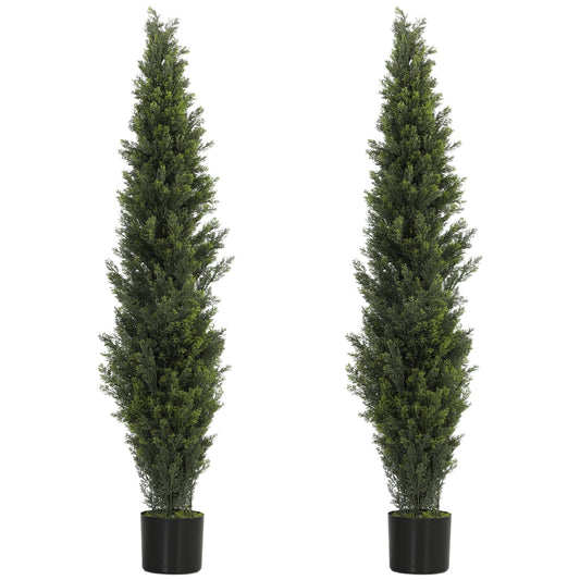 Set of 2 Decorative Artificial Plants Cypress in Weighted Pot, 150 cm Tall Fake Plant with 2035 Leaves for Home Indoor Outdoor Decor