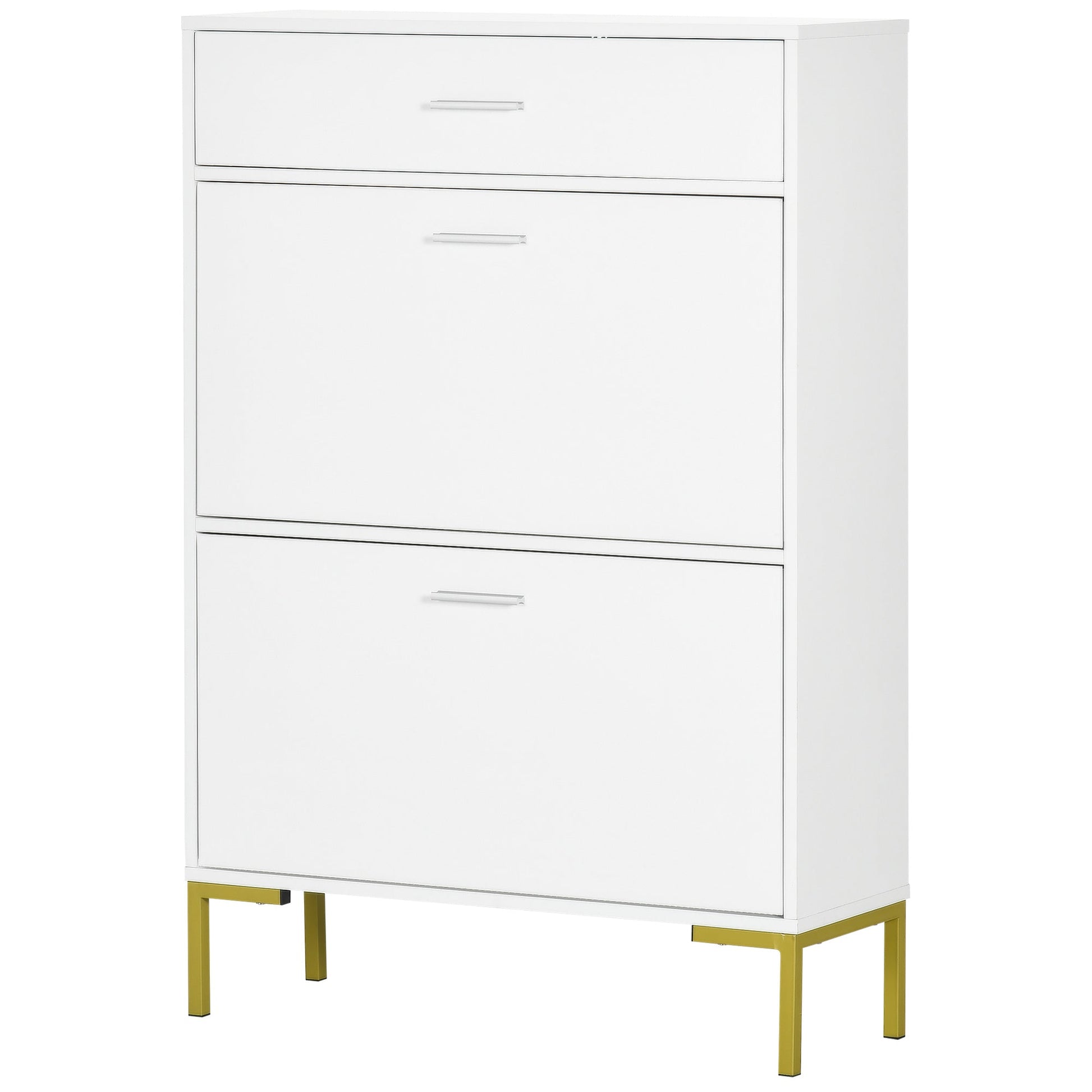 HOMCOM 3 Drawer Shoe Cabinet with 2 Flip Doors, Sliding out Drawer and Adjustable Shelf for 12 Pairs of Shoes, Narrow Shoe Storage Cabinet for Hallway, Entryway, White