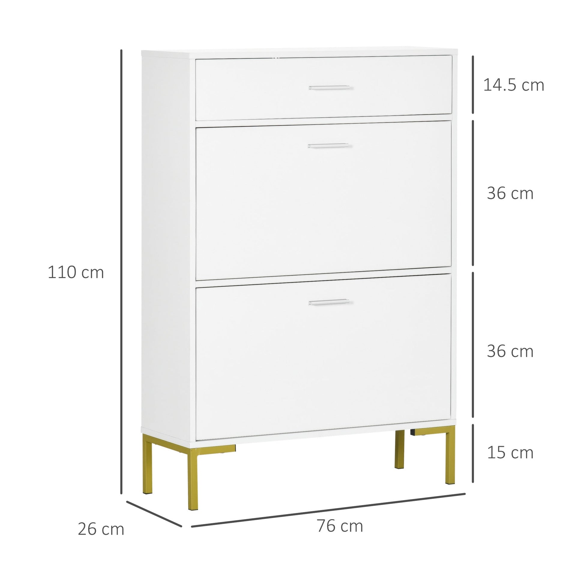 HOMCOM 3 Drawer Shoe Cabinet with 2 Flip Doors, Sliding out Drawer and Adjustable Shelf for 12 Pairs of Shoes, Narrow Shoe Storage Cabinet for Hallway, Entryway, White