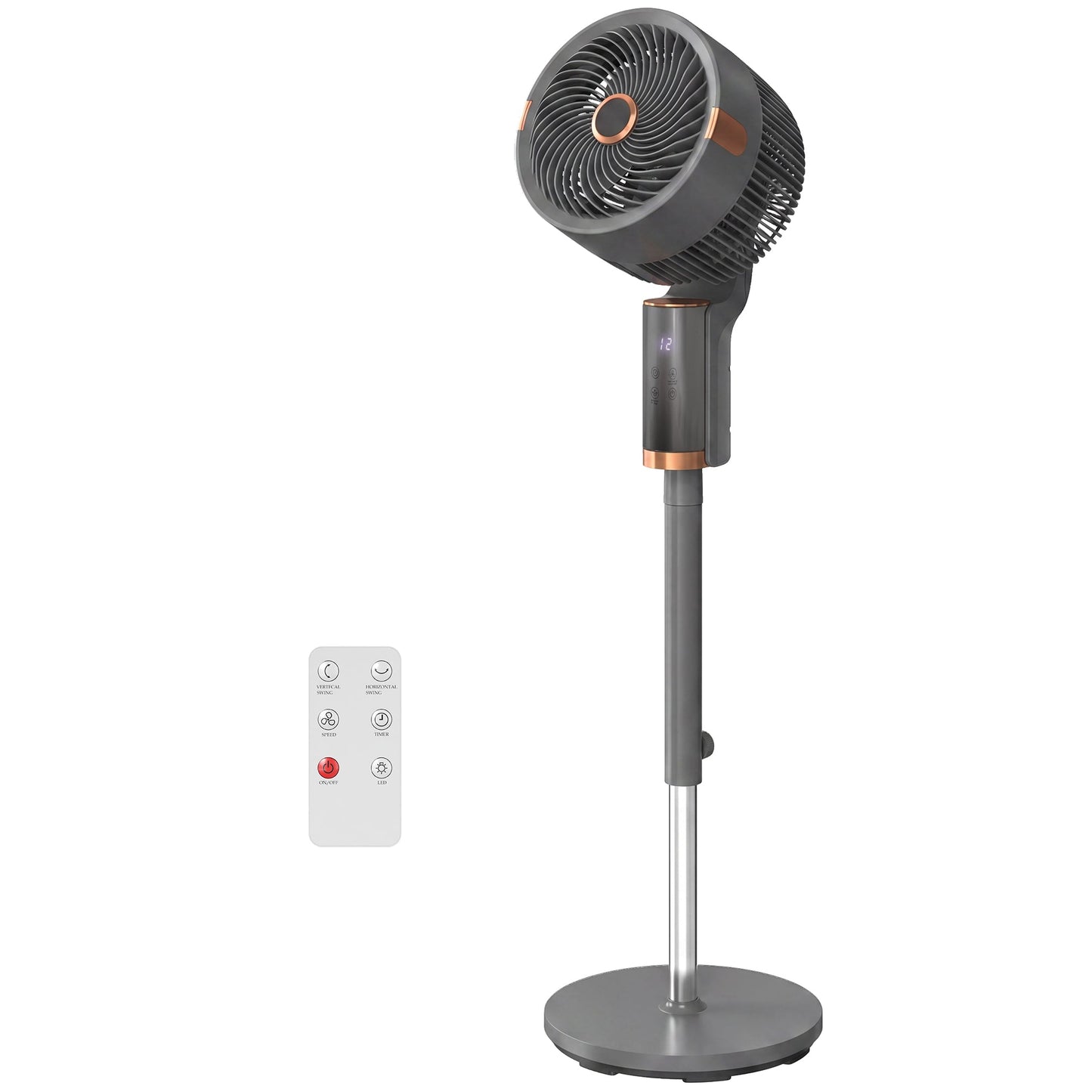 20 dB Silent Standing Fan for Bedroom, 44" Pedestal Fan with 55° Oscillating, 90° Vertical Tilt, 8 Speeds, LED Light, Remote Control, 12H Timer, Adjustable Height, Grey