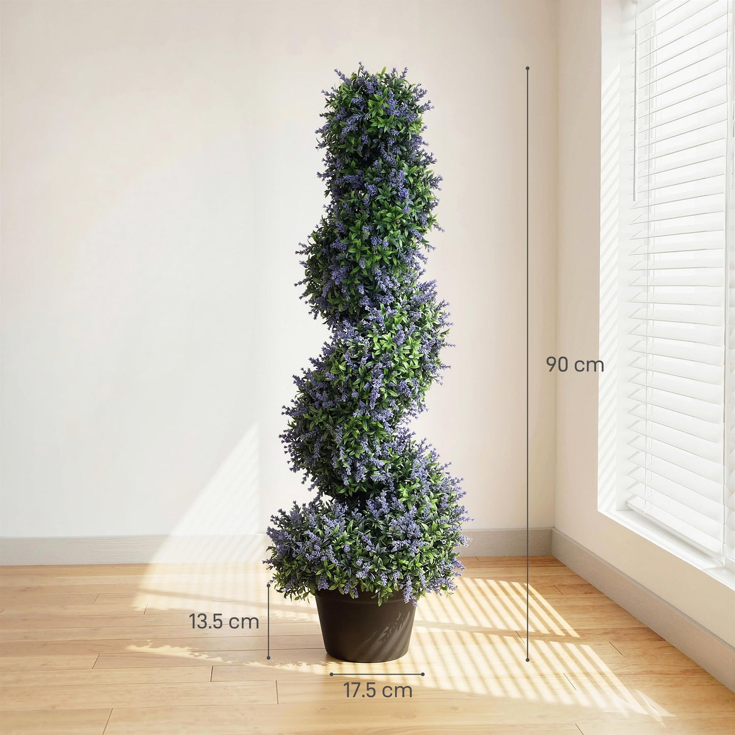 Set of 2 Artificial Lavender Topiary Tree, Spiral Topiary Tree with 315 Leaves and 315 Flowers, Fake Plants in Pot for Indoor Outdoor Decor, 90cm, Purple