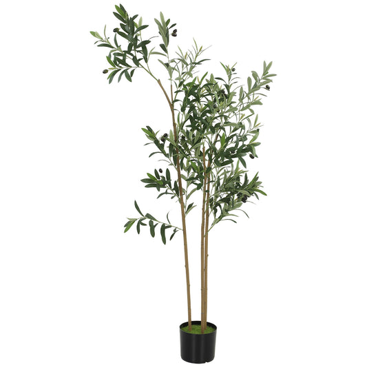 148 cm Decorative Artificial Plant, Silk Olive Tree with 553 Leaves in Cement Pot, Fake Plant for Home, Office, Living Room, Indoor Decor
