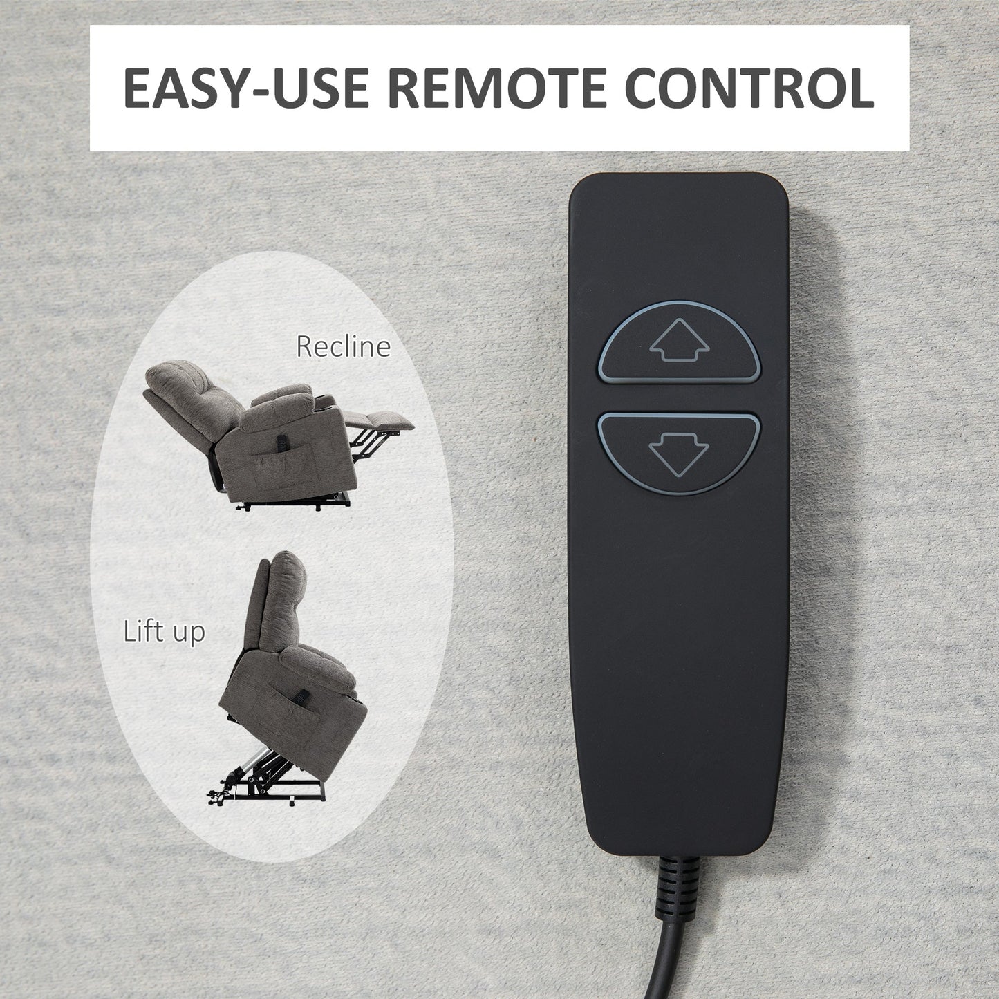 HOMCOM Power Lift Chair Recliner for Elderly, Velvet-touch Fabric Electric Riser and Recliner Chair for Living Room with Remote Control, Side Pockets, Cup Holders, Grey
