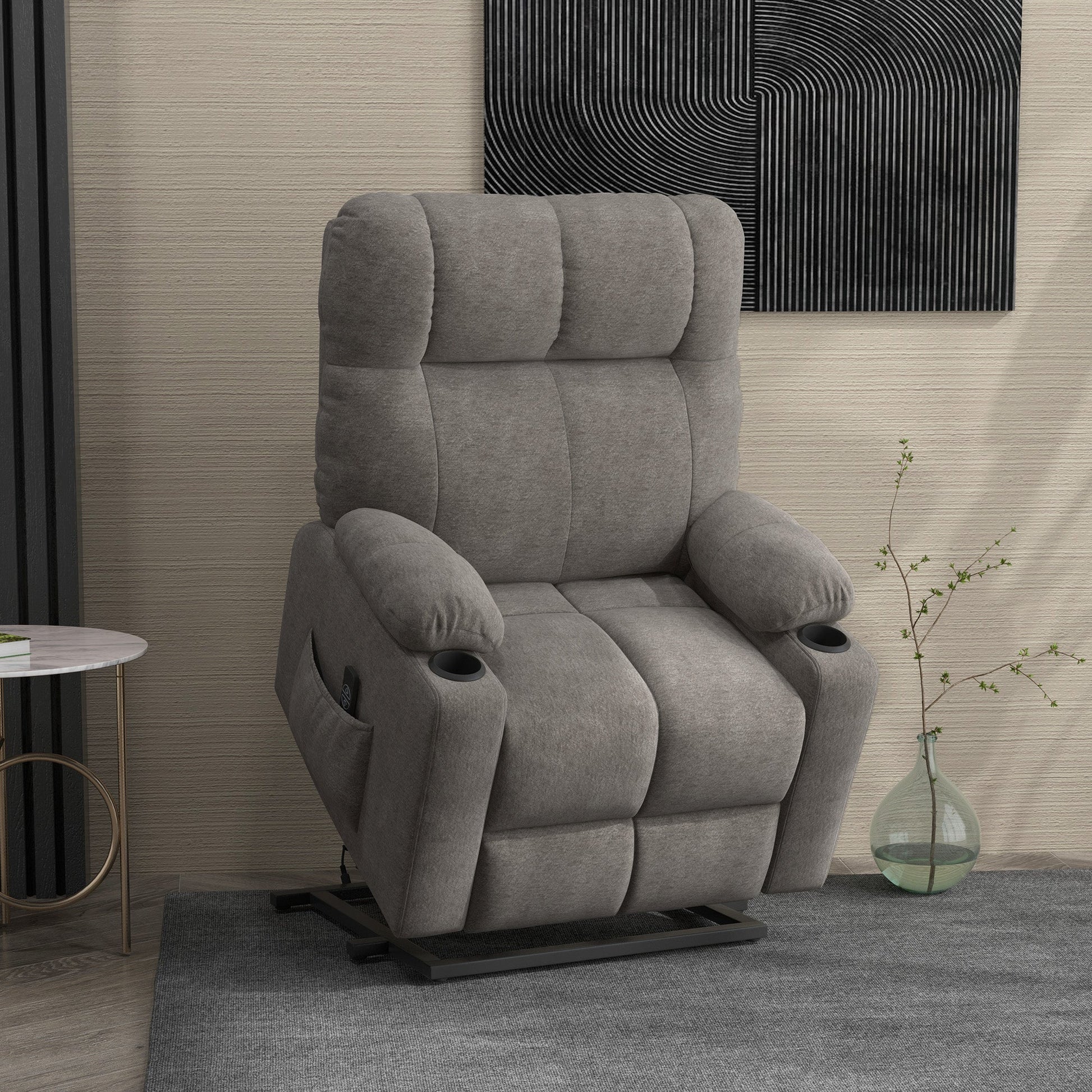 HOMCOM Power Lift Chair Recliner for Elderly, Velvet-touch Fabric Electric Riser and Recliner Chair for Living Room with Remote Control, Side Pockets, Cup Holders, Grey