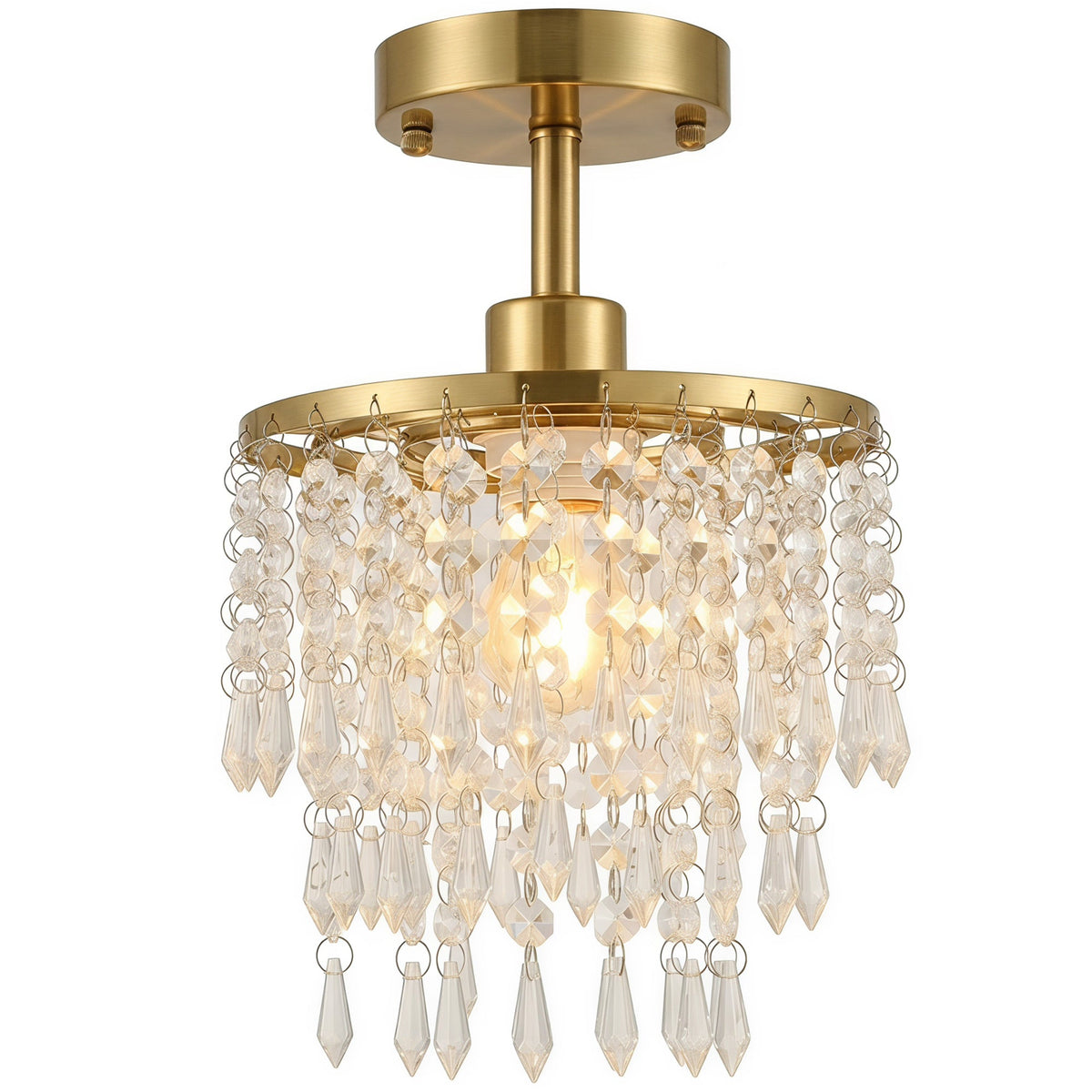 Crystal Ceiling Light with 57 Crystal Strands, Modern Ceiling Light with Mounting Plate for Bedroom, Dining Room, Hallway, Gold Tone, Bulb Not Included