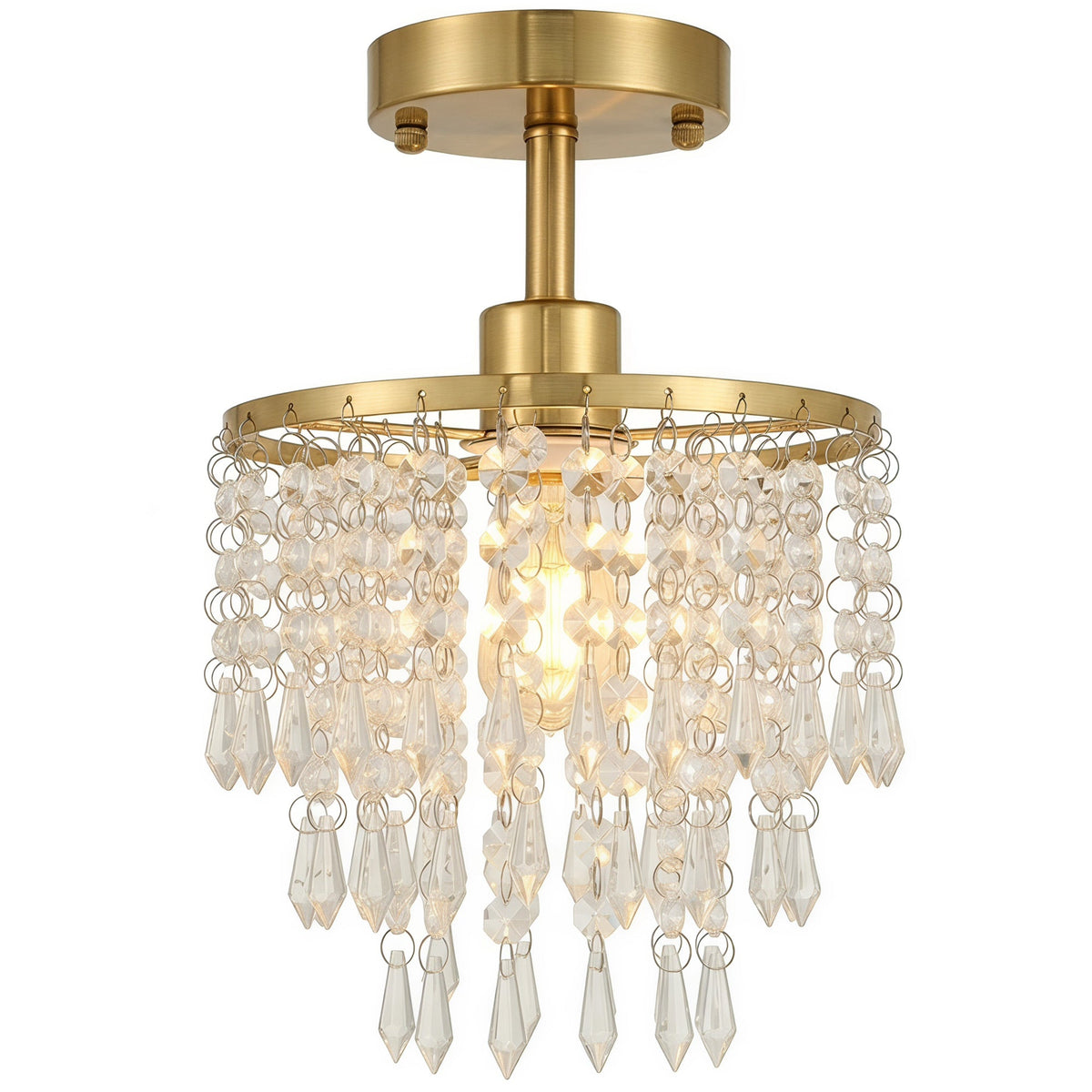 Crystal Ceiling Light with 57 Crystal Strands, Modern Ceiling Light with Mounting Plate for Bedroom, Dining Room, Hallway, Gold Tone, Bulb Not Included