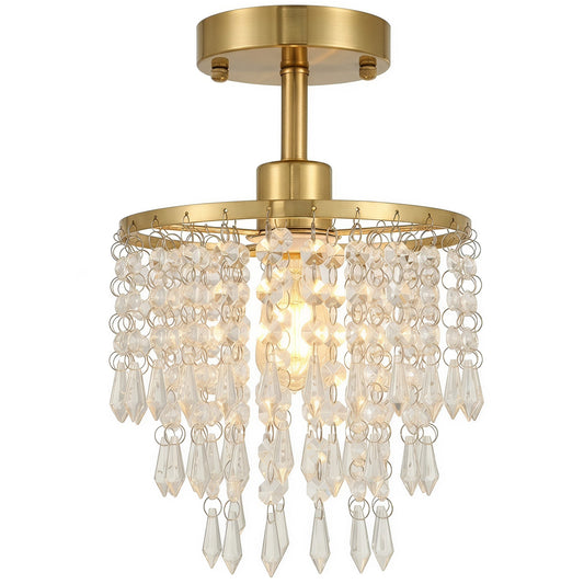Crystal Ceiling Light with 57 Crystal Strands, Modern Ceiling Light with Mounting Plate for Bedroom, Dining Room, Hallway, Gold Tone, Bulb Not Included