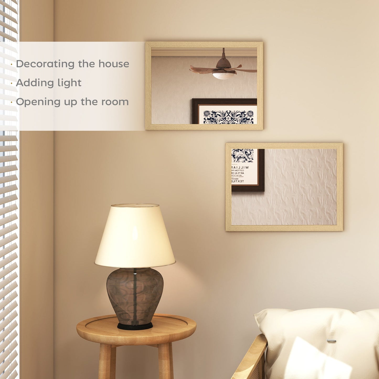 Decorative Rectangular Wall Mirror, 40W x 30H cm Wall-Mounted Bathroom Mirror for Living Room, Bedroom, Hallway, Set of 2, Natural Wood Finish