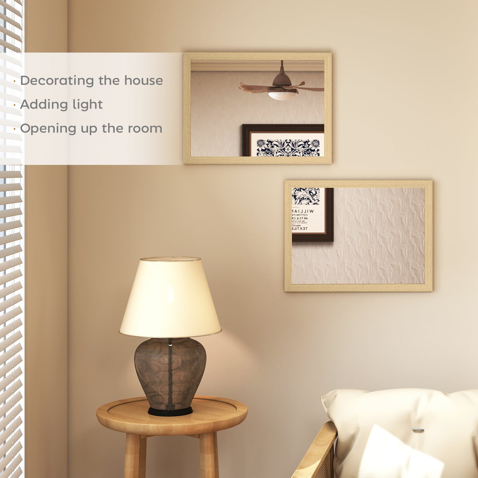 Decorative Rectangular Wall Mirror, 40W x 30H cm Wall-Mounted Bathroom Mirror for Living Room, Bedroom, Hallway, Set of 2, Natural Wood Finish