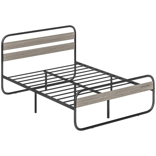HOMCOM 5ft King Size Bed Frame, Industrial Style Metal Platform Bed Frame with Under Bed Storage, No Box Spring Needed, Easy Assembly, Grey