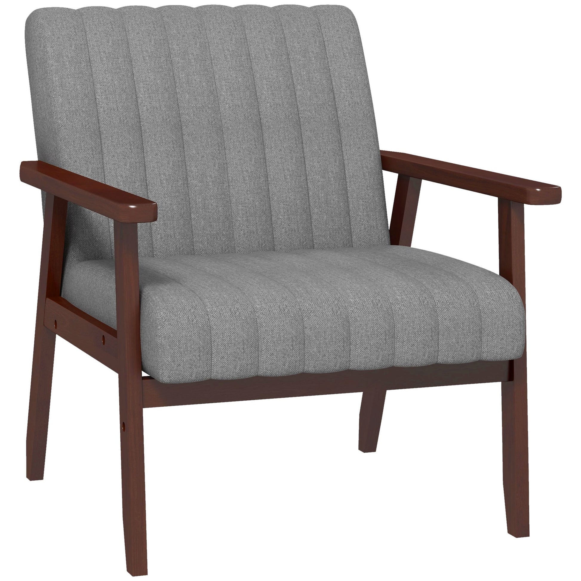 HOMCOM Fabric Accent Chair, Modern Tufted Armchair for Bedroom, Living Room, Upholstered Lounge Chair with Wood Legs, Grey