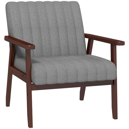 HOMCOM Fabric Accent Chair, Modern Tufted Armchair for Bedroom, Living Room, Upholstered Lounge Chair with Wood Legs, Grey