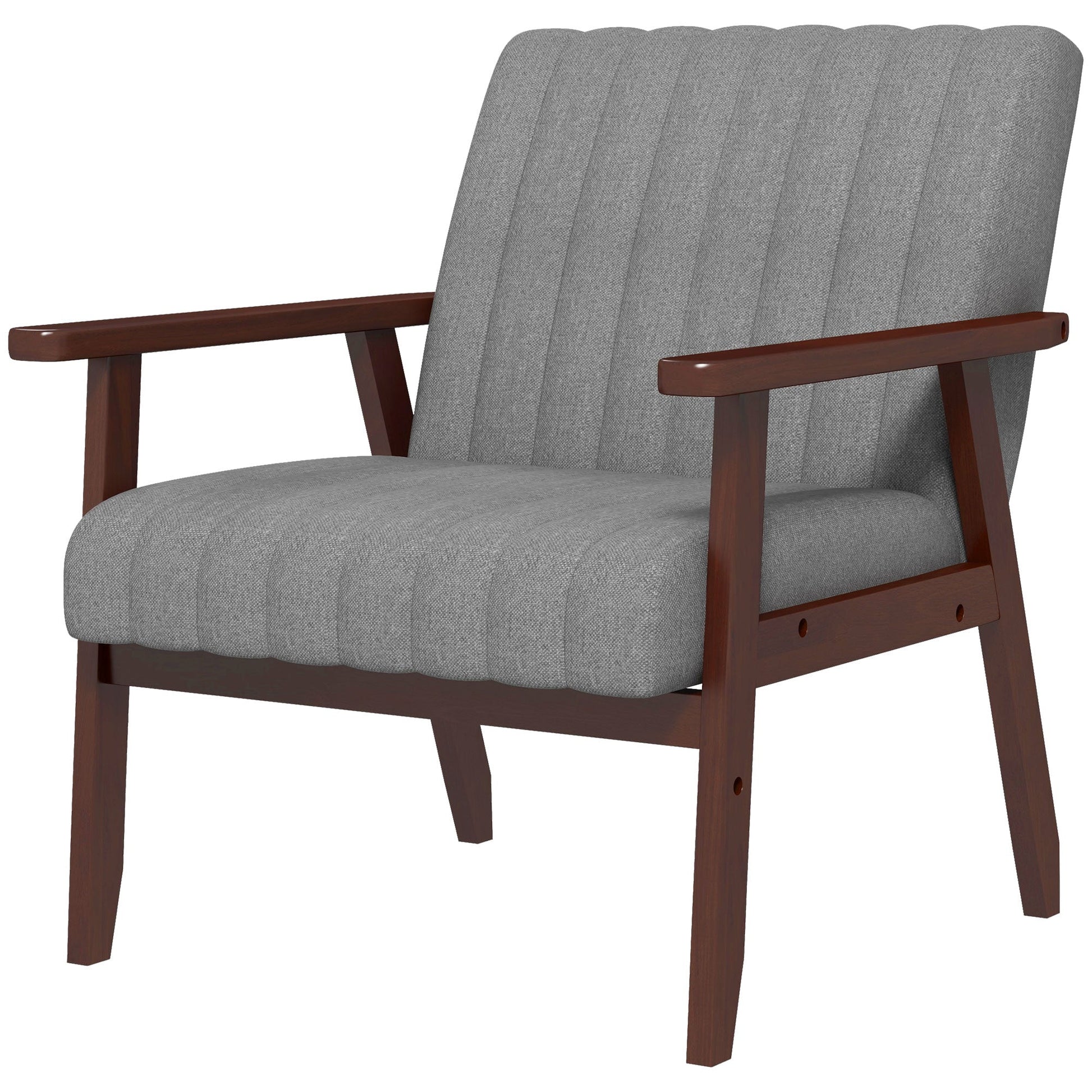 HOMCOM Fabric Accent Chair, Modern Tufted Armchair for Bedroom, Living Room, Upholstered Lounge Chair with Wood Legs, Grey