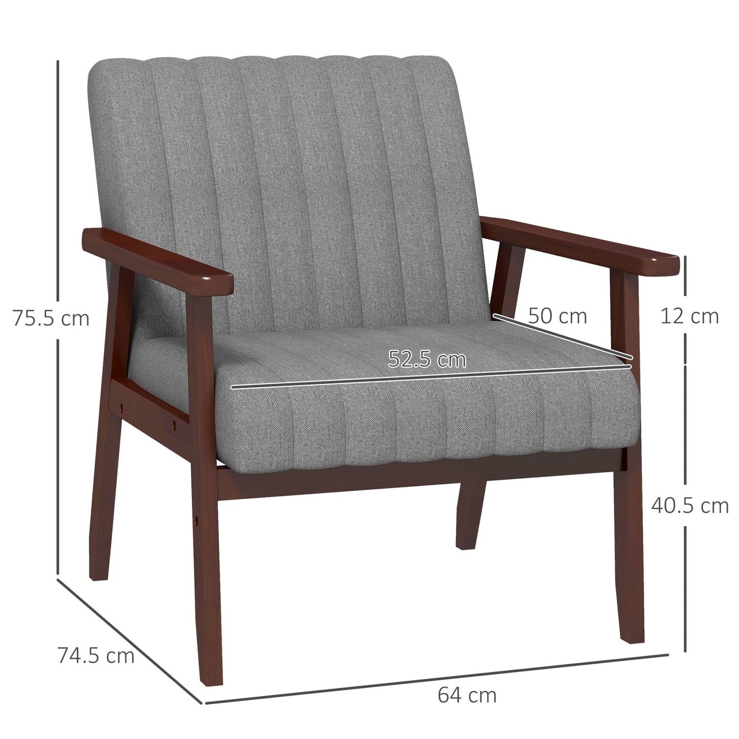 HOMCOM Fabric Accent Chair, Modern Tufted Armchair for Bedroom, Living Room, Upholstered Lounge Chair with Wood Legs, Grey