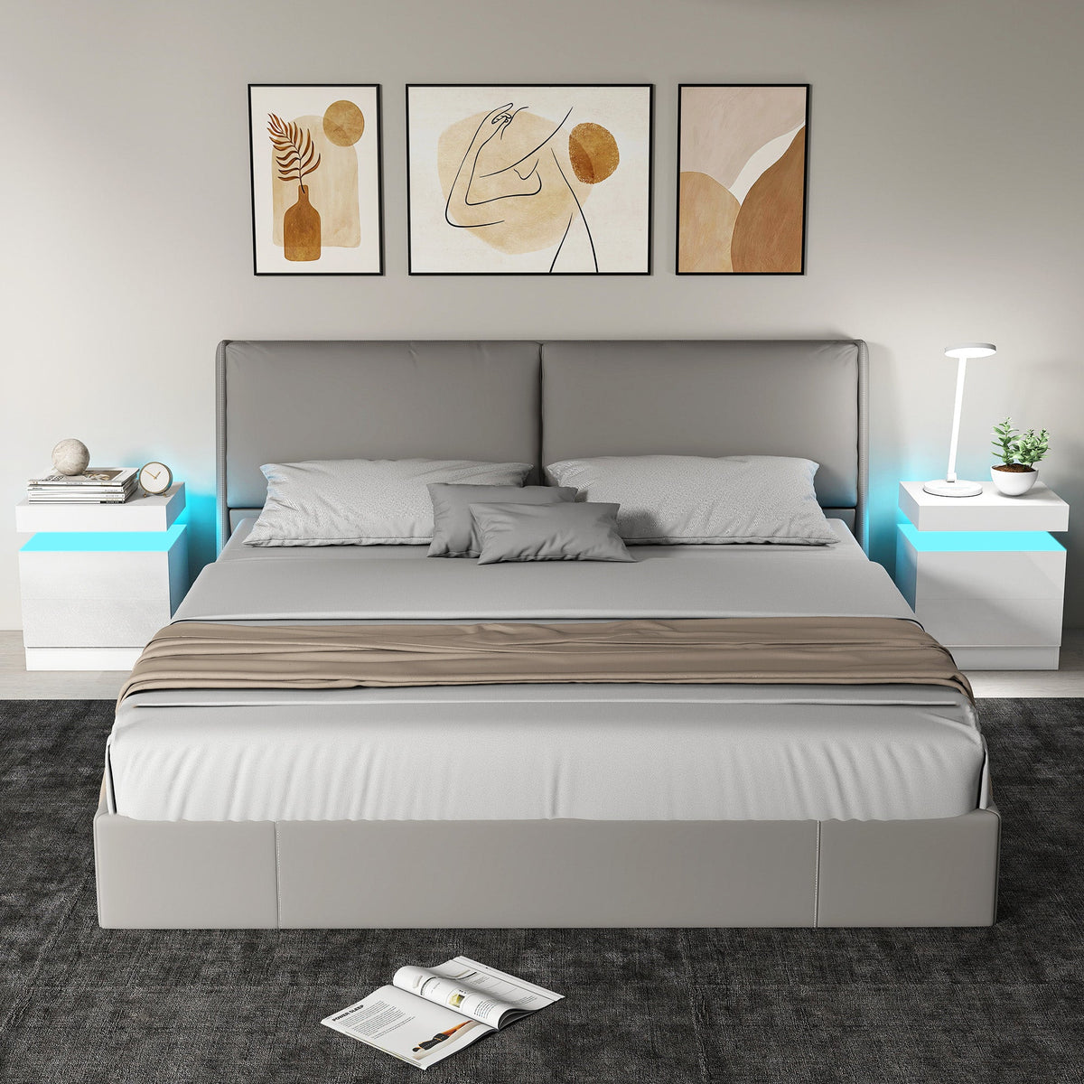 High Gloss Front Bedside Table, APP Control Nightstand with RGB LED Light and 2 Drawers, Chest of Drawers for Bedroom, Living Room, Set of 2, White
