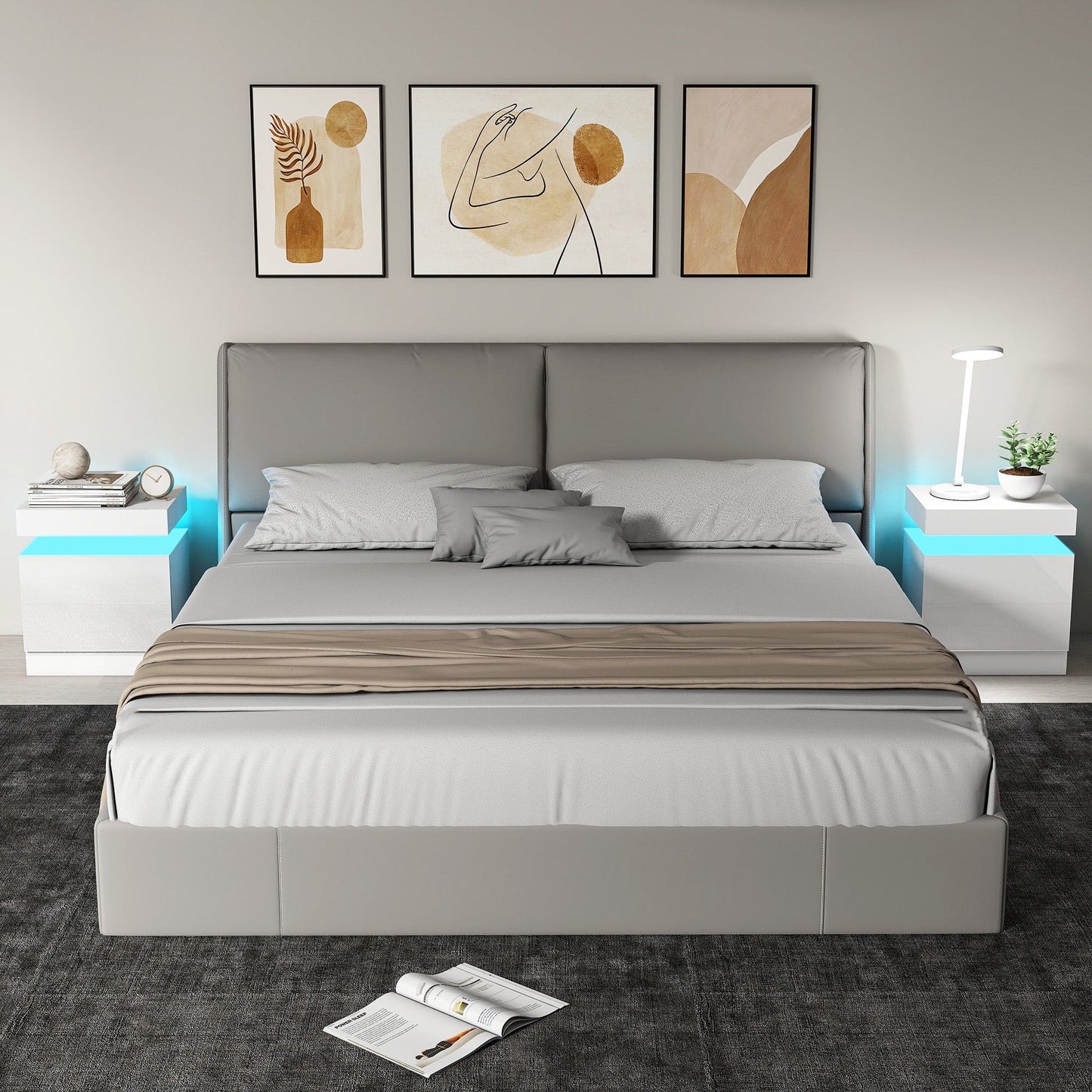 High Gloss Front Bedside Table, APP Control Nightstand with RGB LED Light and 2 Drawers, Chest of Drawers for Bedroom, Living Room, Set of 2, White