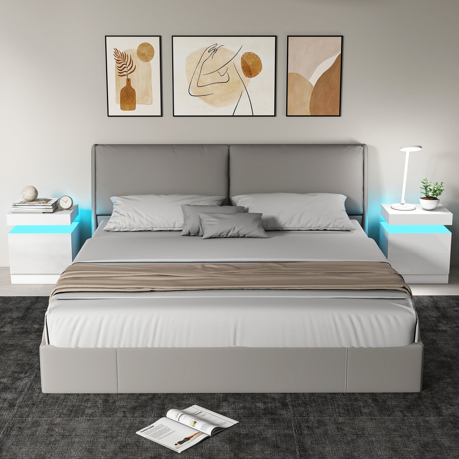 High Gloss Front Bedside Table, APP Control Nightstand with RGB LED Light and 2 Drawers, Chest of Drawers for Bedroom, Living Room, Set of 2, White